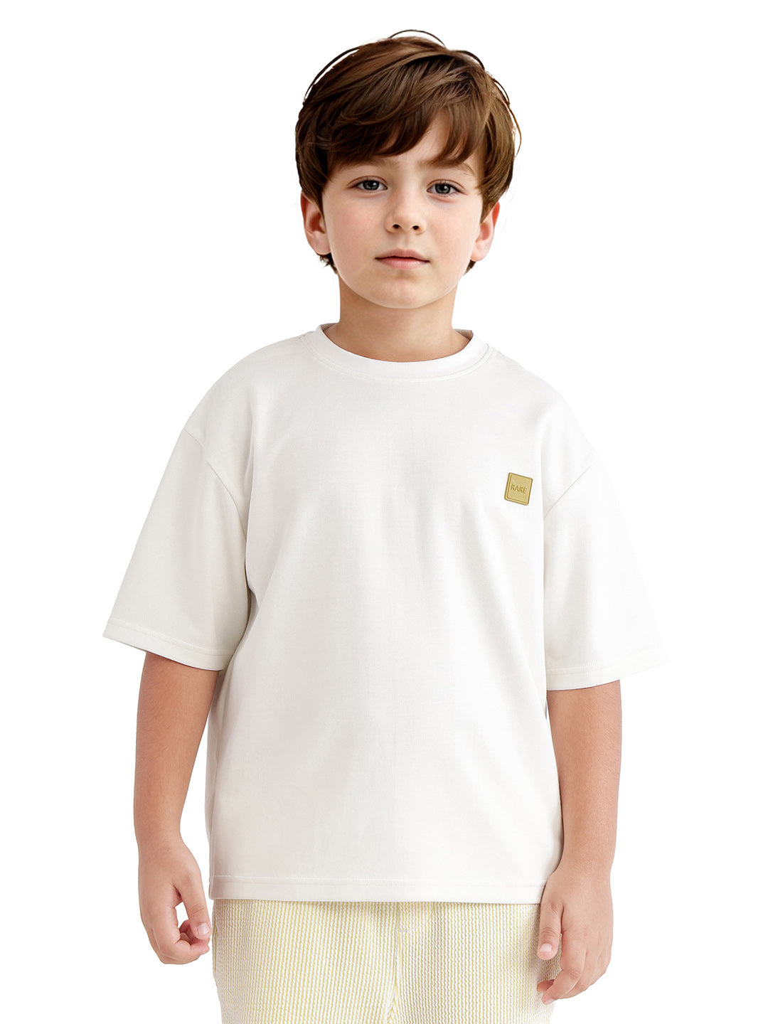 Rare Ones Kids Mercz Off White Cotton Blend Short Sleeve Crew Neck Print T-Shirt
