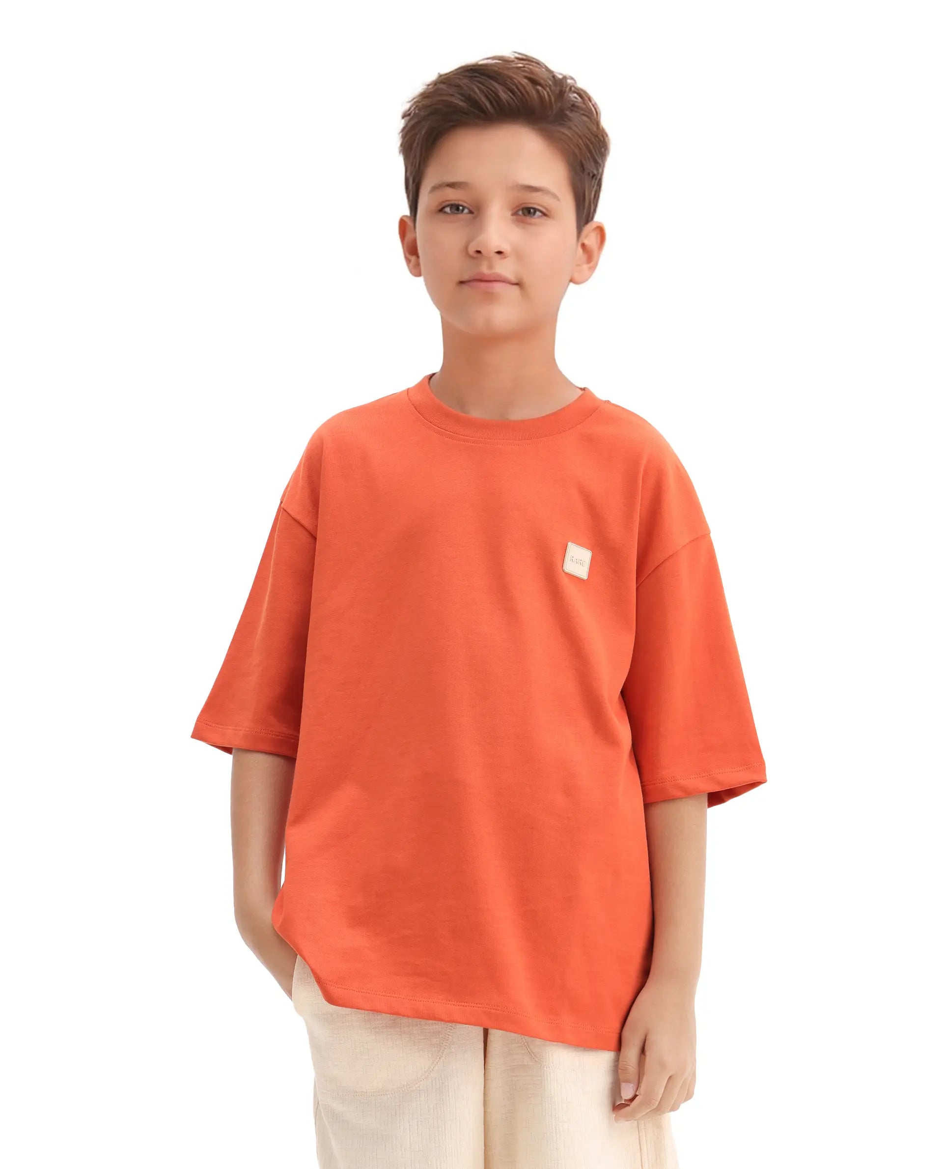 Rare Ones Kids Mercz Orange Cotton Printed Slip-On Closure Oversized Fit T-Shirt