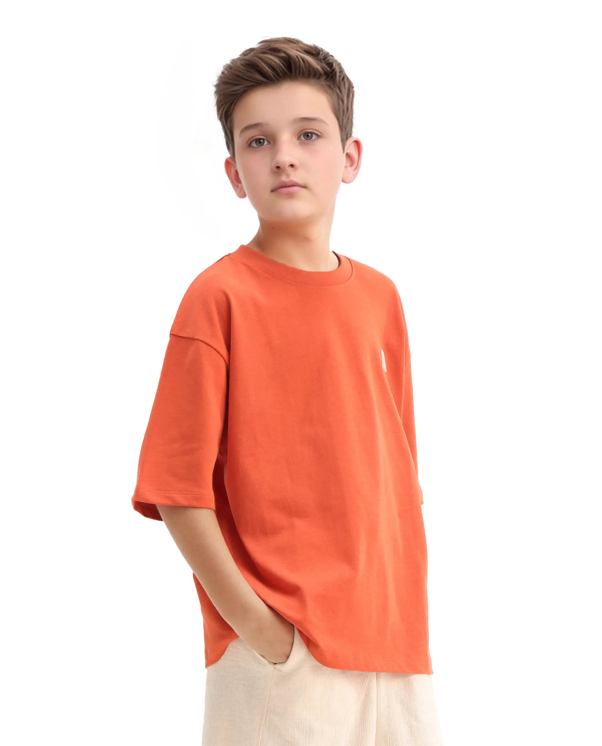 Rare Ones Kids Mercz Orange Cotton Printed Slip-On Closure Oversized Fit T-Shirt