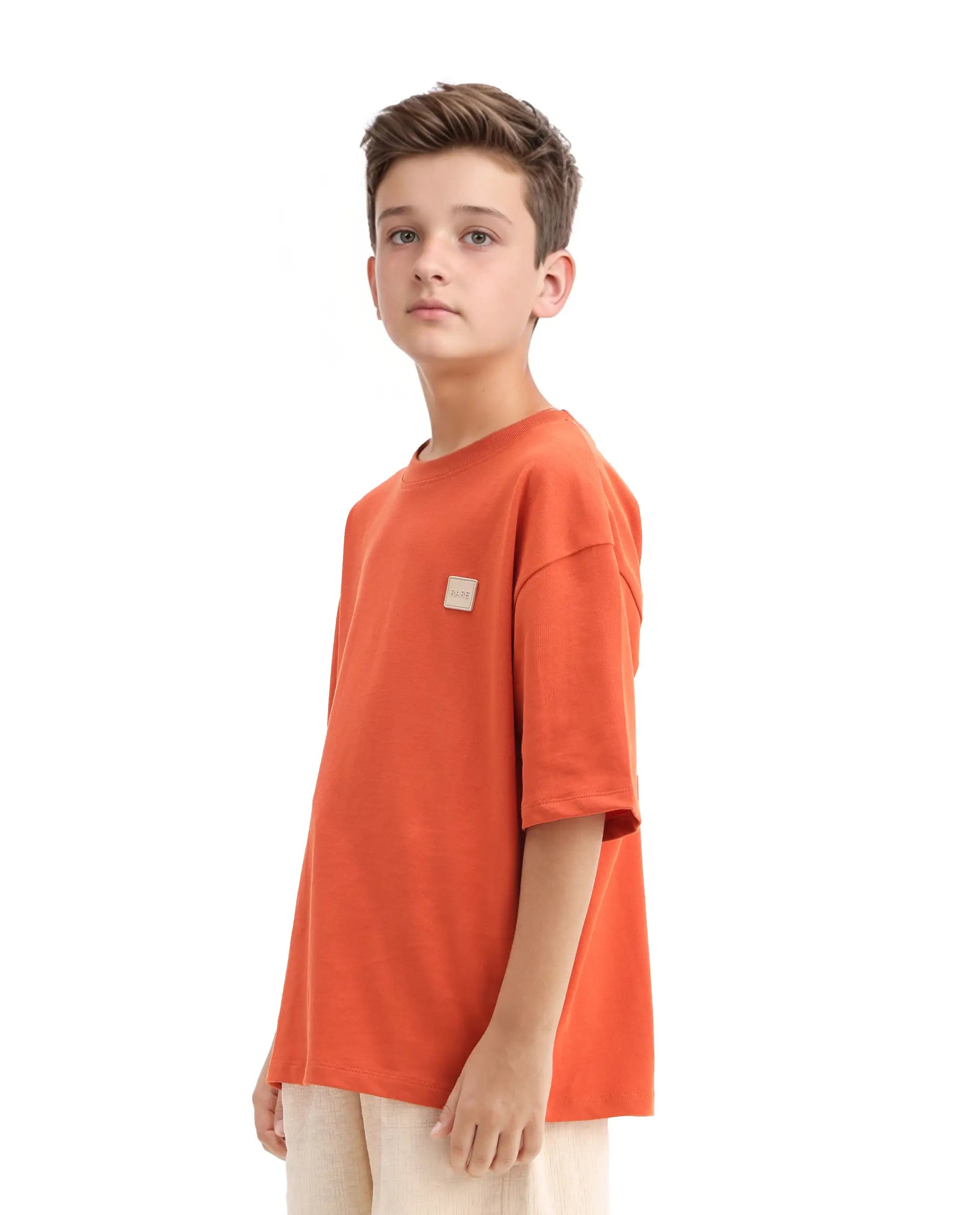 Rare Ones Kids Mercz Orange Cotton Printed Slip-On Closure Oversized Fit T-Shirt