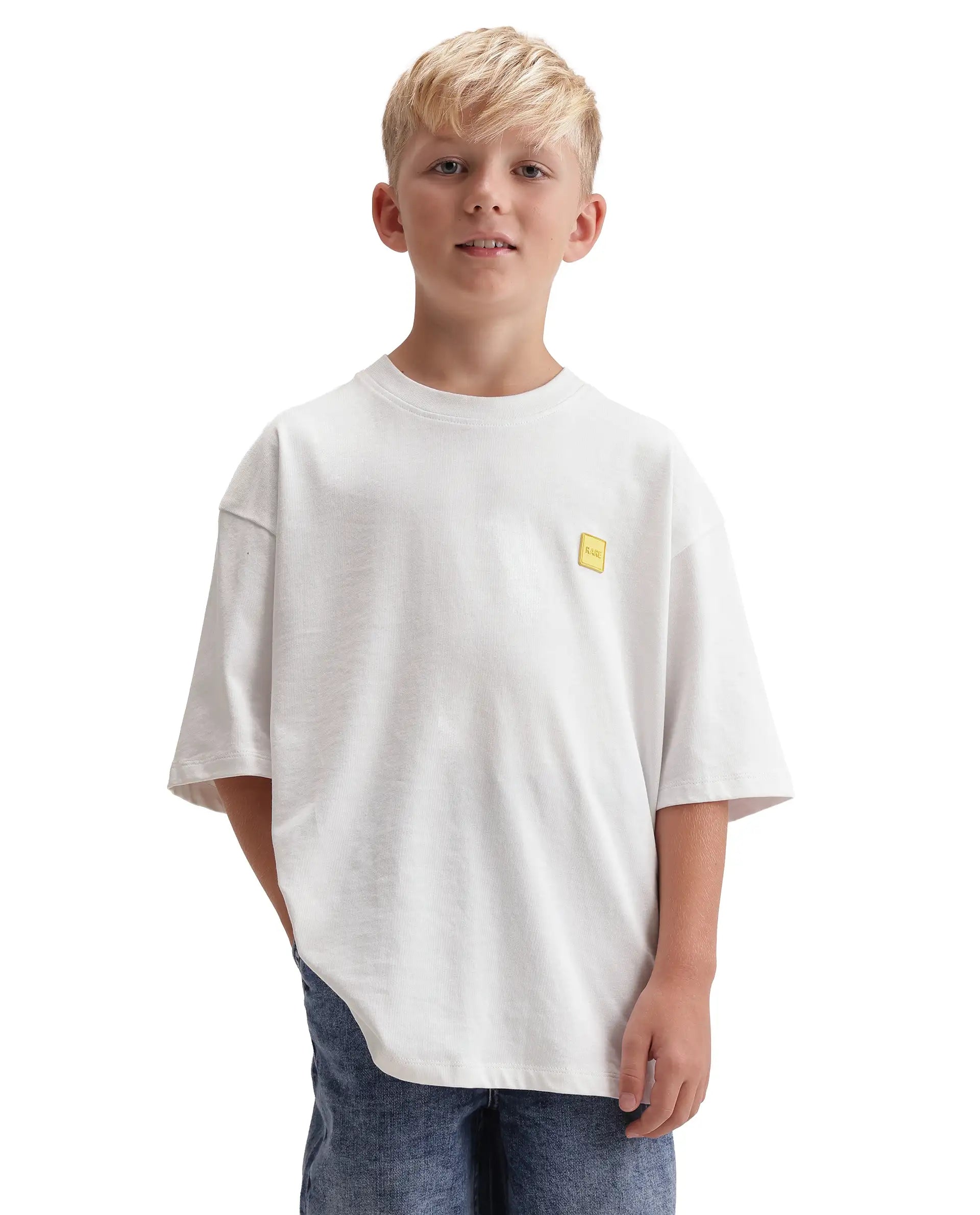 Rare Ones Kids Mercz White Cotton Plain Oversized Fit T-Shirt