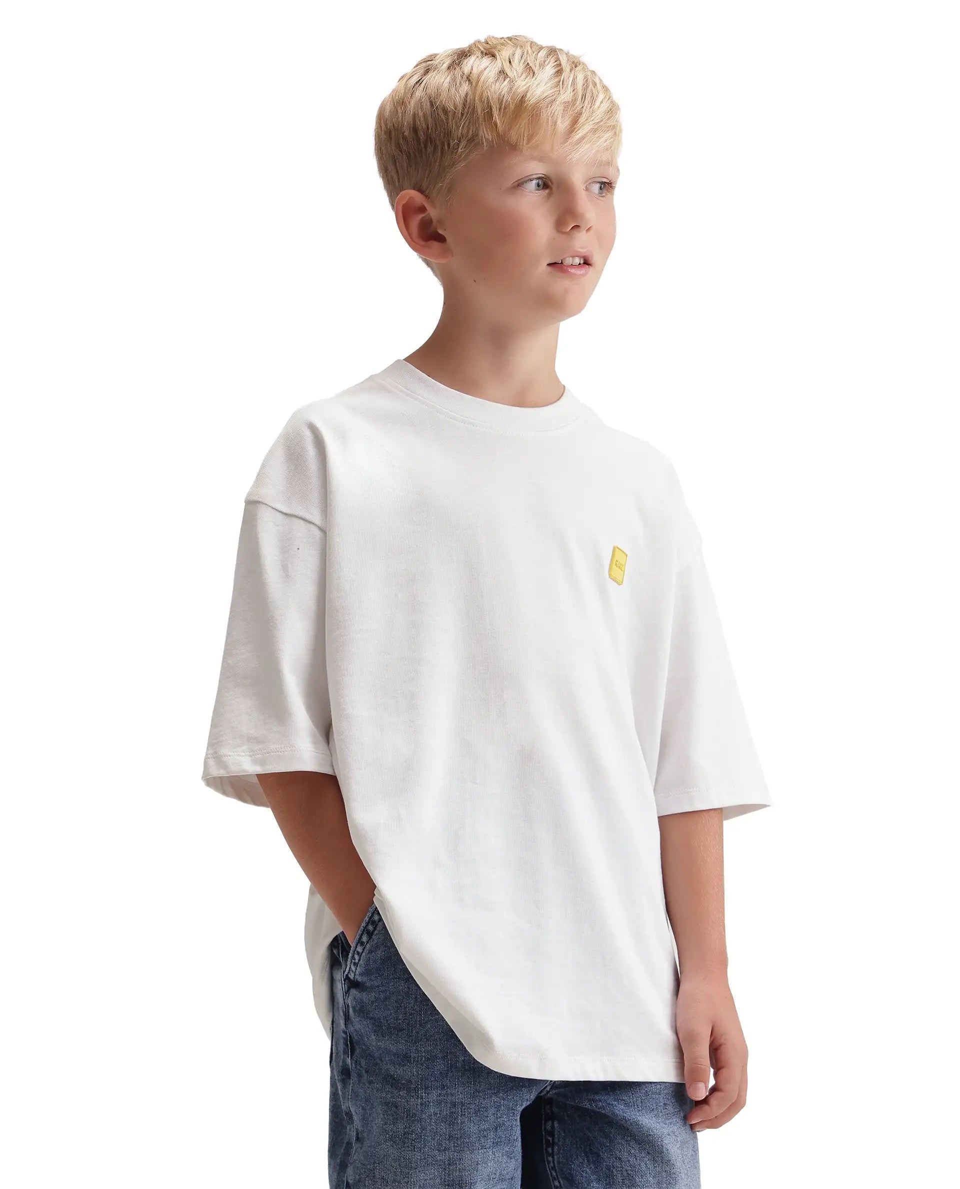 Rare Ones Kids Mercz White Cotton Plain Oversized Fit T-Shirt