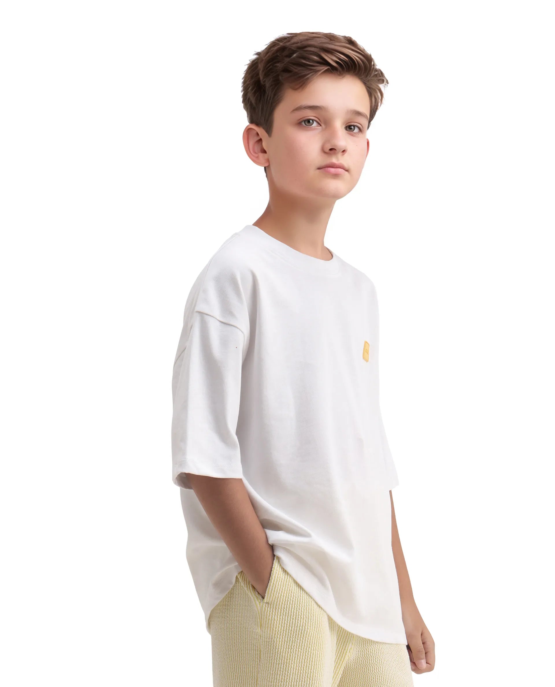 Rare Ones Kids Mercz White Cotton Plain Oversized Fit T-Shirt