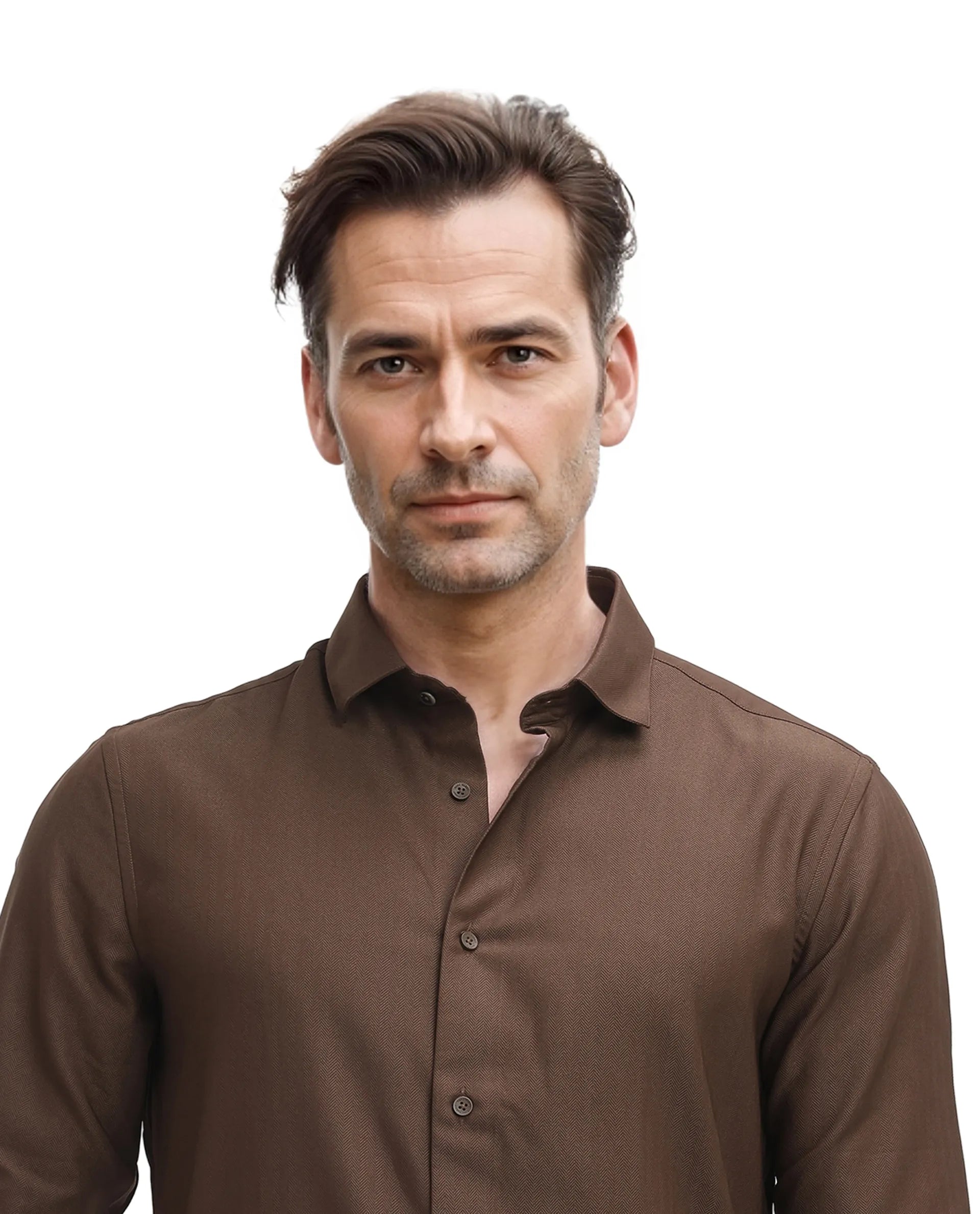 Rare Rabbit Men Mer Dark Olive Viscose Polyester Lycra Fabric Full Sleeve Button Closure Regular Fit Herringbone Textured Shirt