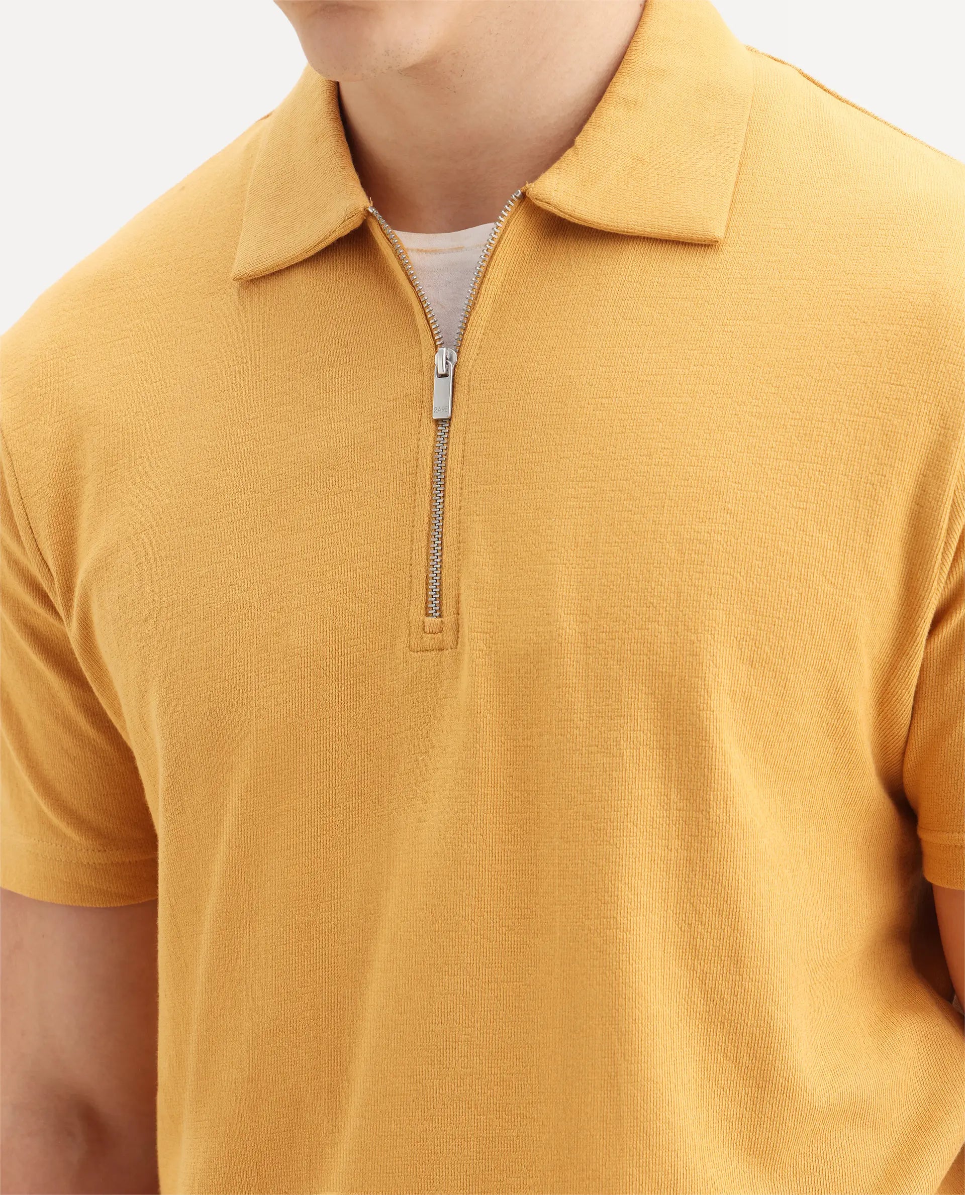 Rare Rabbit Men's Merkof Mustard Cotton Plain Regular Fit Half Sleeve Polo
