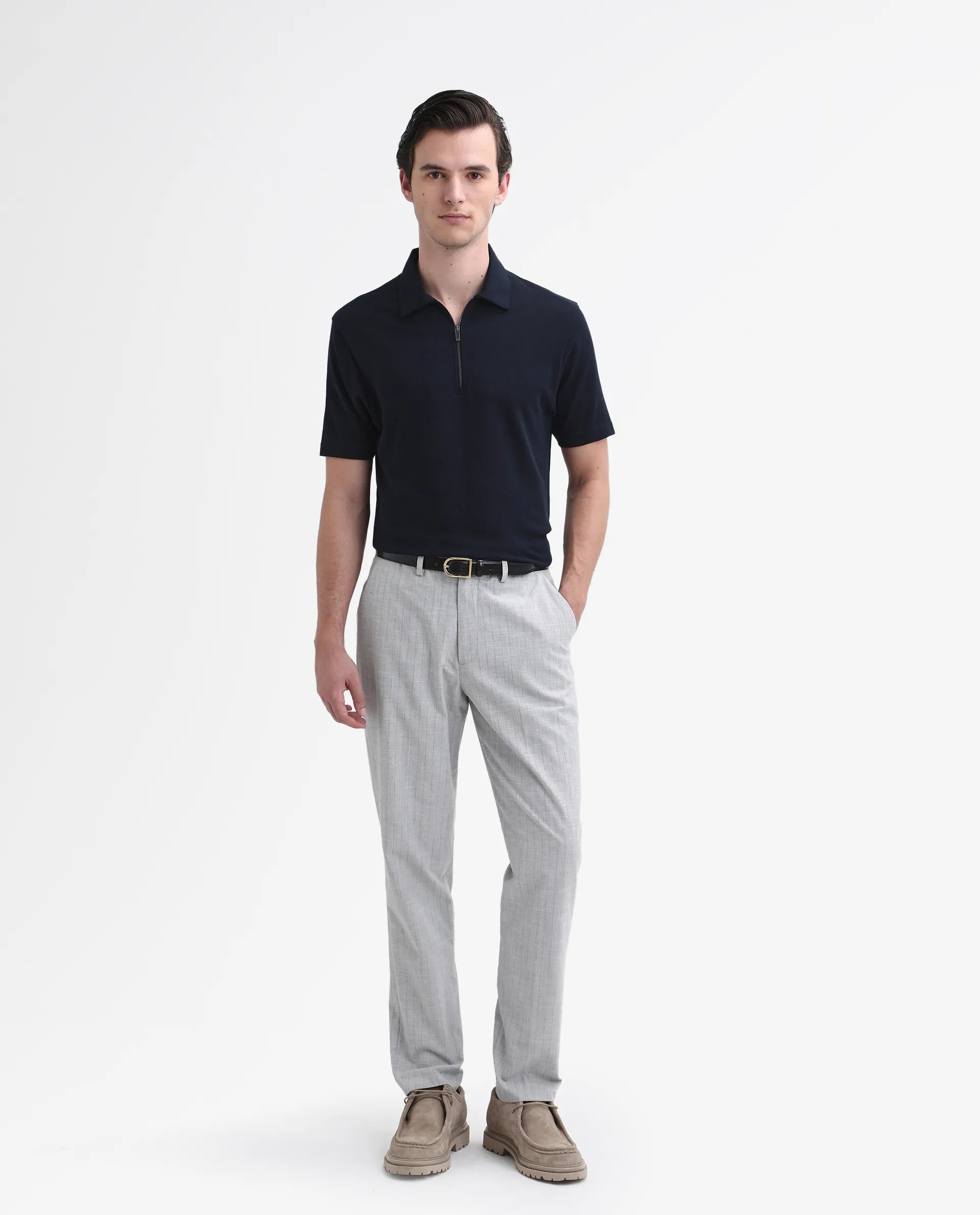 Rare Rabbit Men's Merkof Navy Cotton Plain Regular Fit Half Sleeve Polo