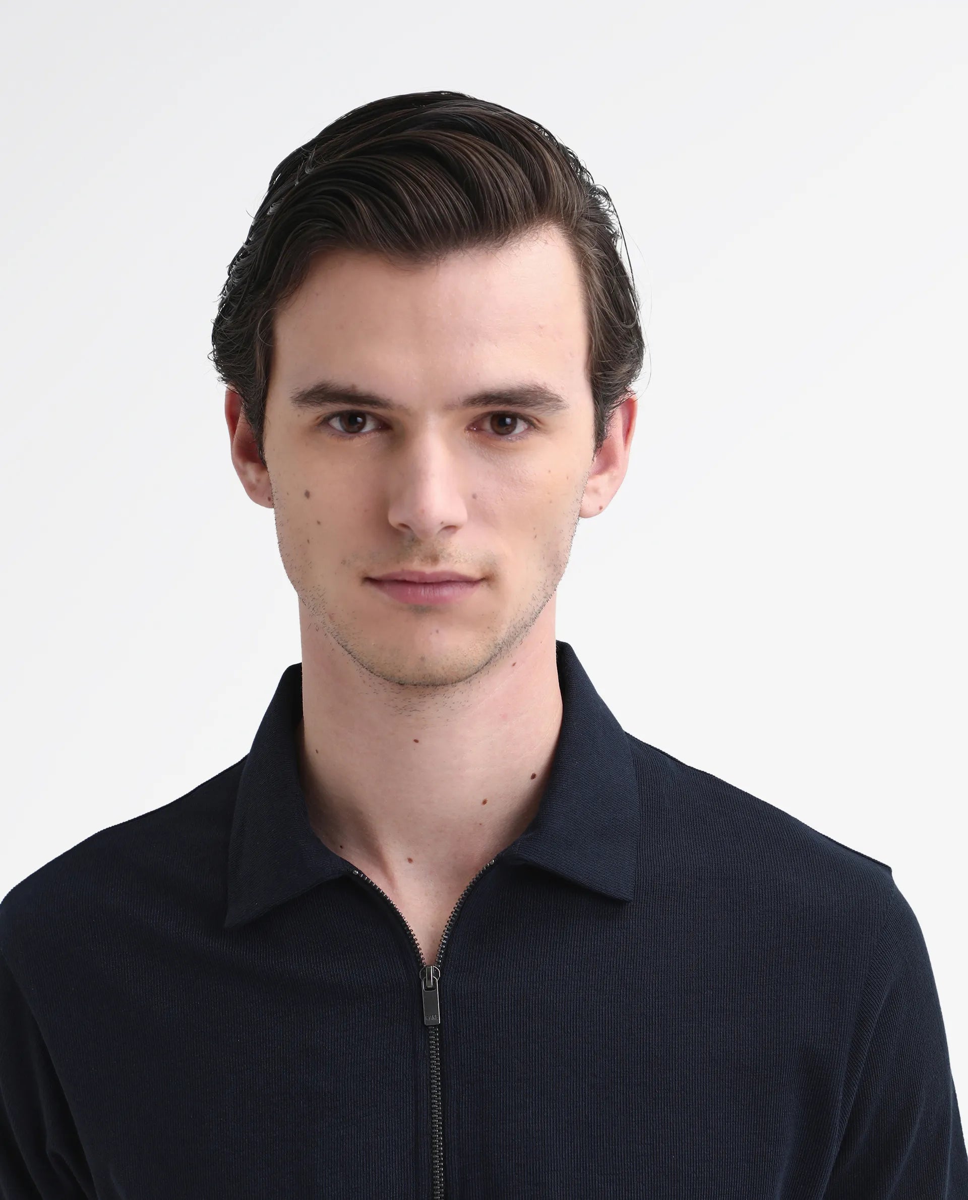 Rare Rabbit Men's Merkof Navy Cotton Plain Regular Fit Half Sleeve Polo