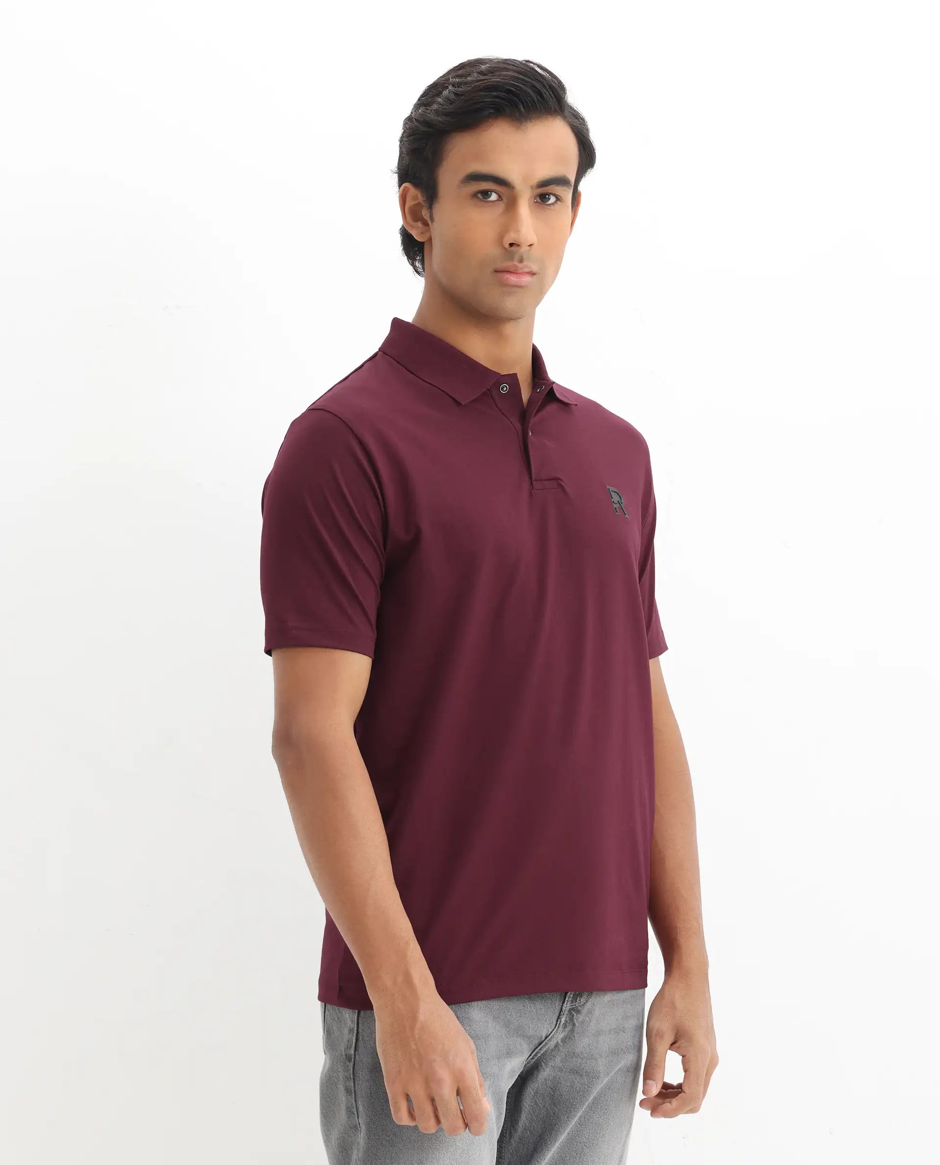 Rare Rabbit Men's Merko Maroon Cotton Plain Regular Fit Half Sleeve Polo