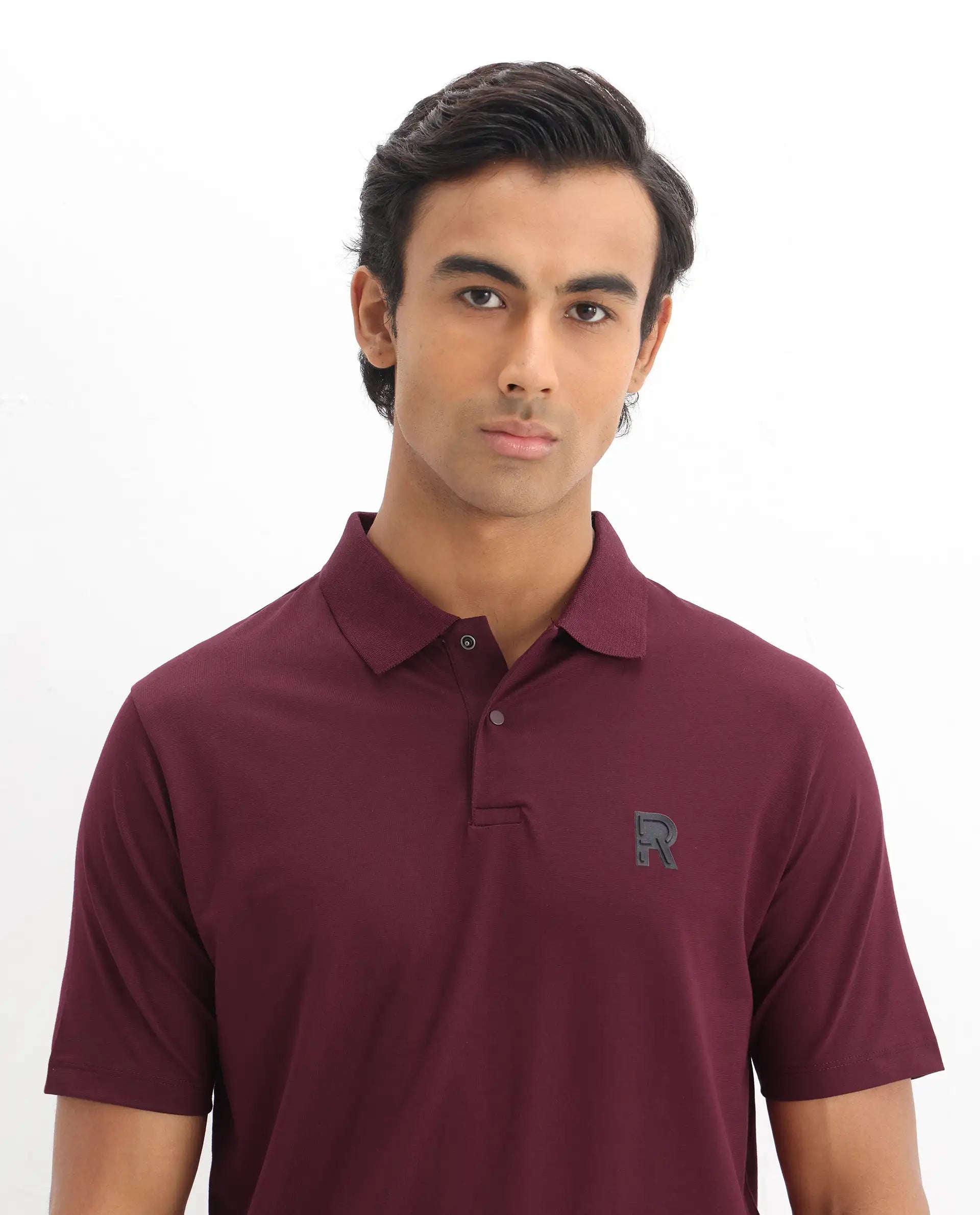Rare Rabbit Men's Merko Maroon Cotton Plain Regular Fit Half Sleeve Polo