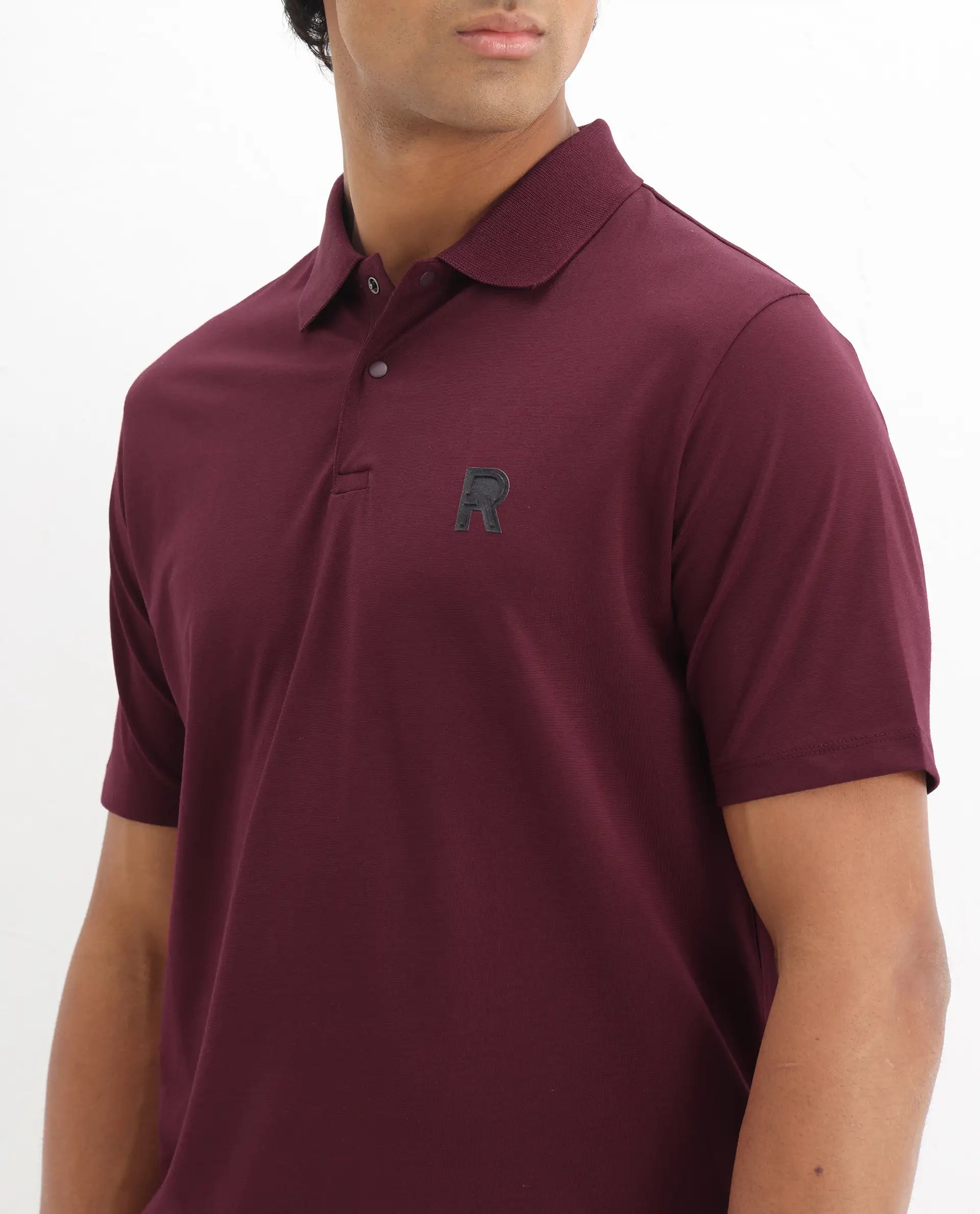 Rare Rabbit Men's Merko Maroon Cotton Plain Regular Fit Half Sleeve Polo