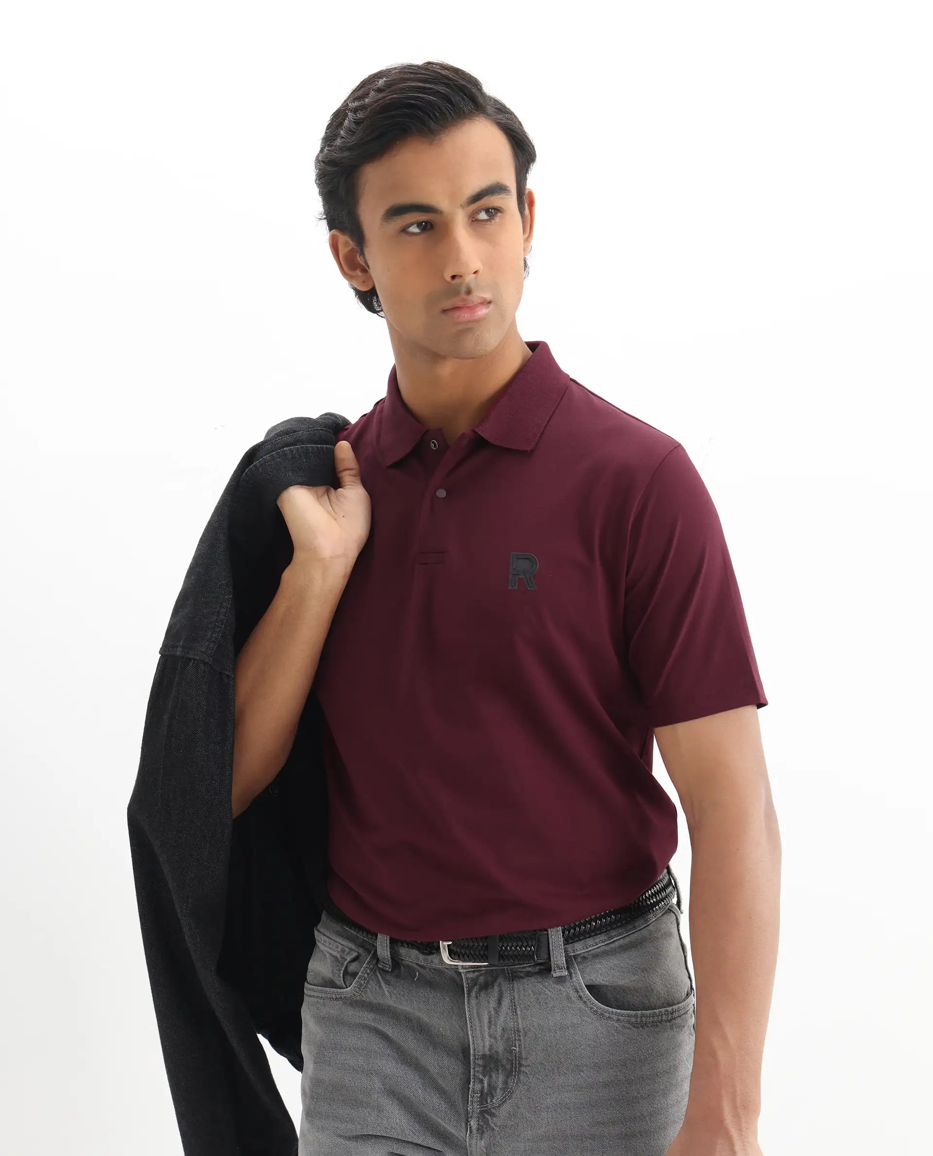 Rare Rabbit Men's Merko Maroon Cotton Plain Regular Fit Half Sleeve Polo