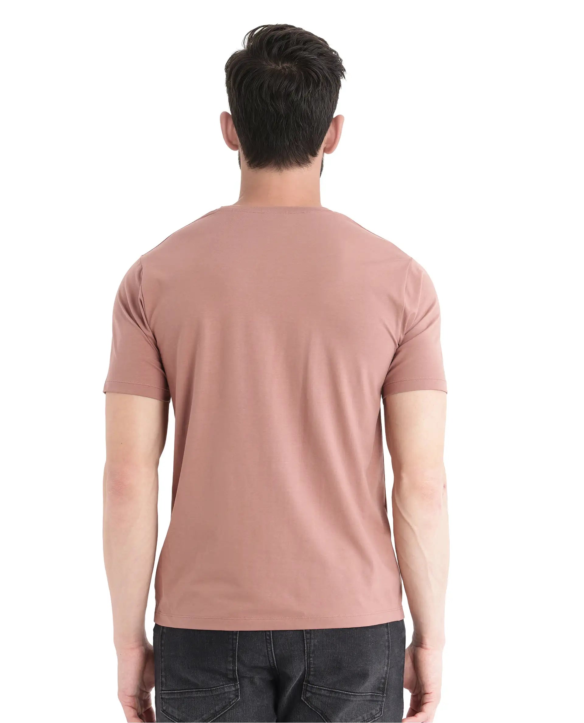 Rare Rabbit Men's Merlo Dusky Brown Cotton Fabric Half Sleeve Crew Neck Regular Fit Graphic Print T-Shirt