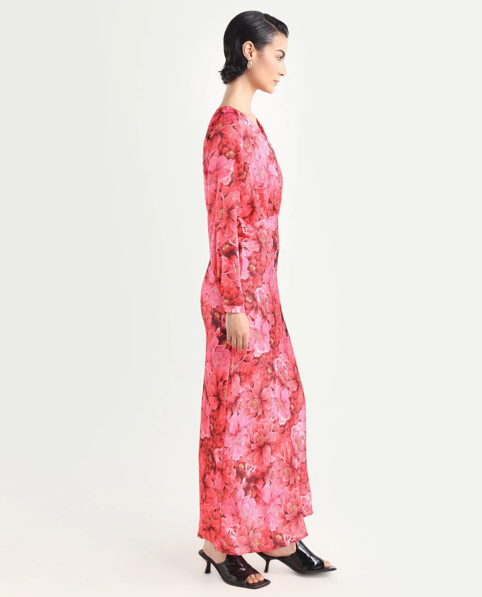 Buy Merlot - Maroon Floral Print Maxi Dress| Rareism