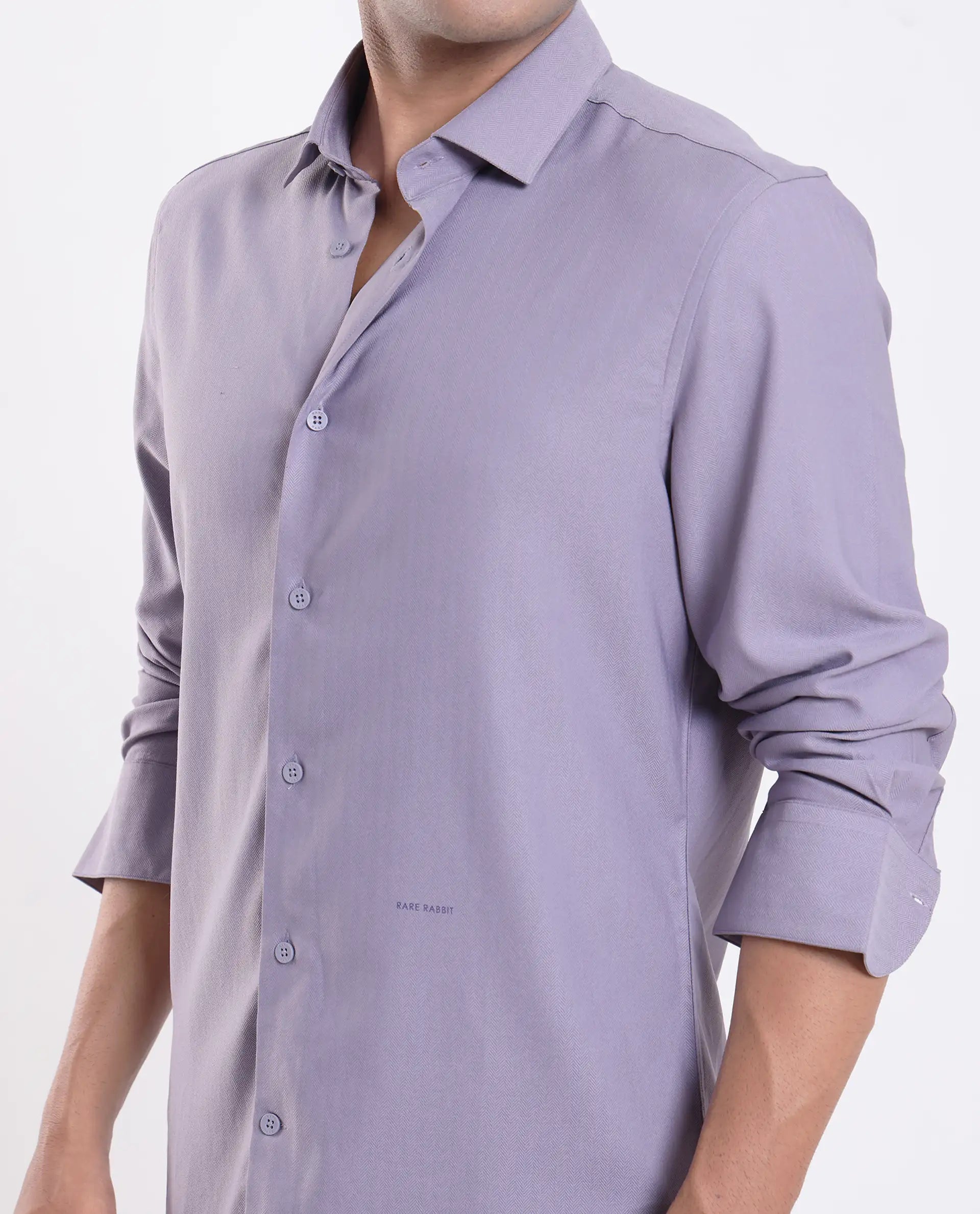 Rare Rabbit Men's Mero-25 Light Purple Viscose Striped Print Regular Fit Full Sleeve Collared Shirt