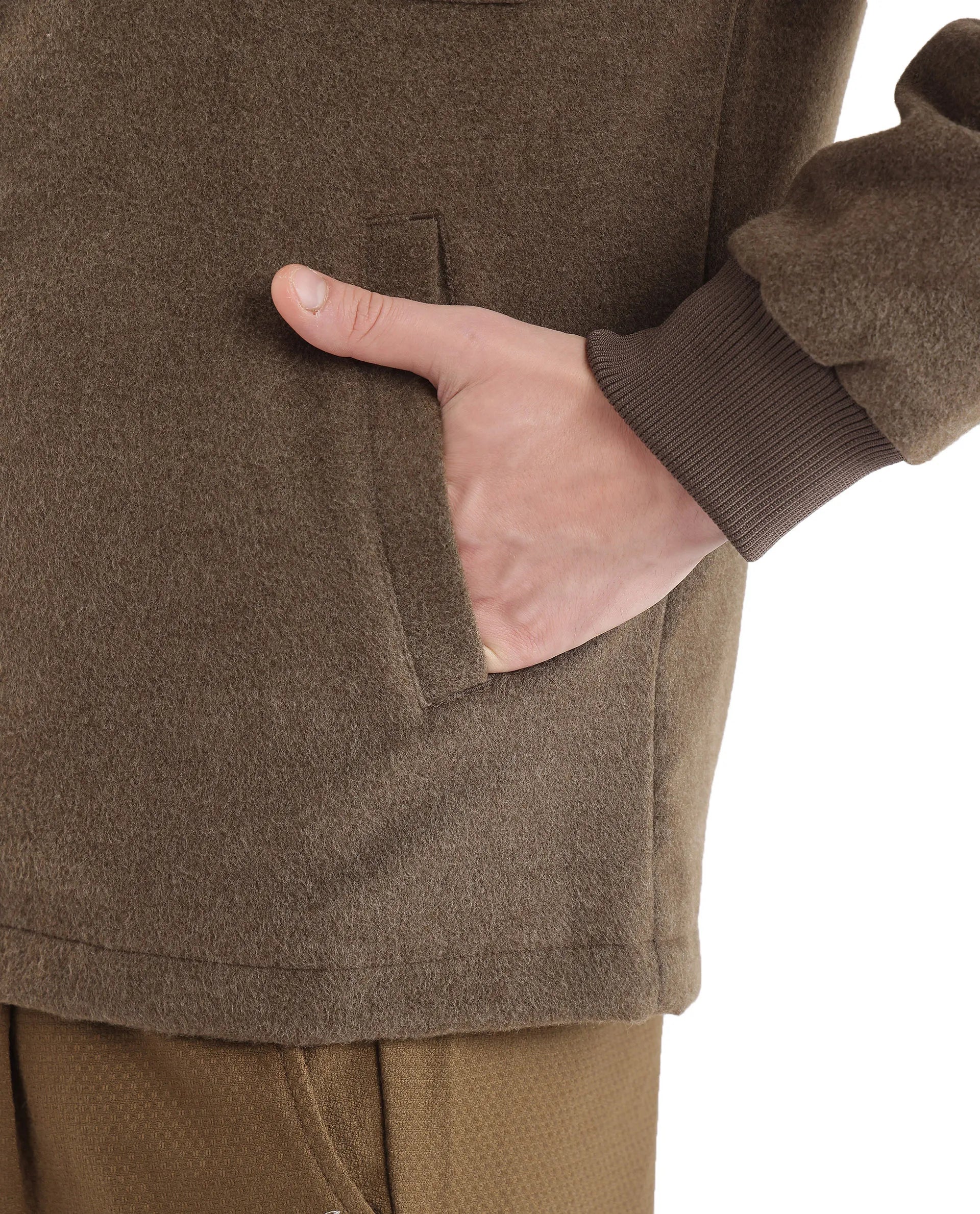 Rare Rabbit Men Meron Olive Poly Rayon Fabric Full Sleeve High Neck with Detachable Hood Zipper Closure Relaxed Fit Textured Jacket