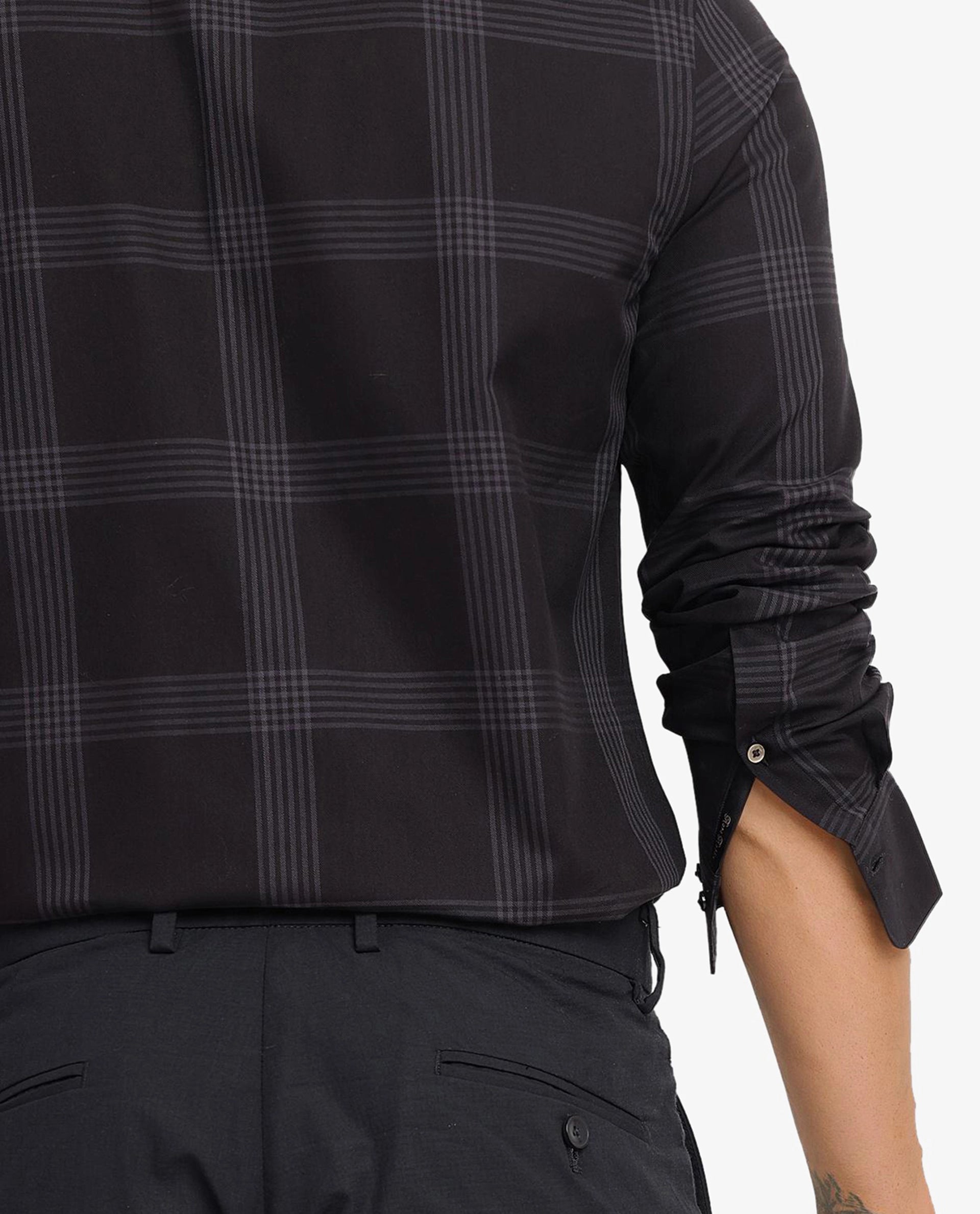 Rare Rabbit Men Mestor Black Full Sleeve Regular Collar Button Closure Regular Fit Checks Shirt