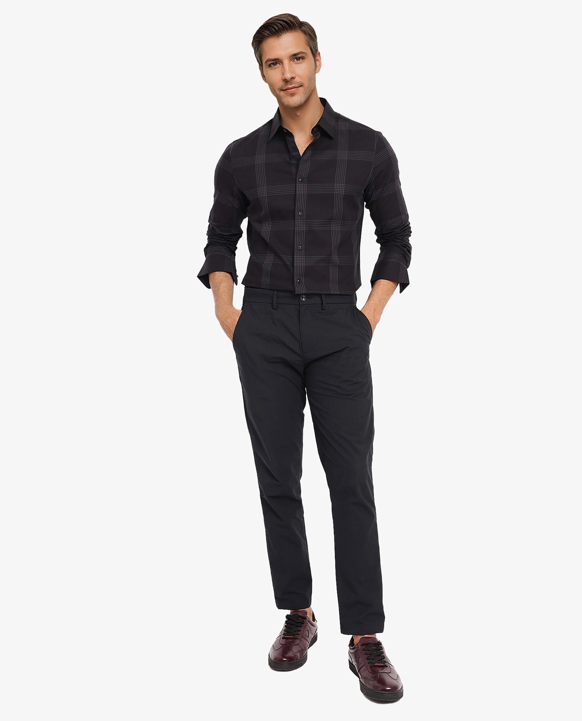 Rare Rabbit Men Mestor Black Full Sleeve Regular Collar Button Closure Regular Fit Checks Shirt