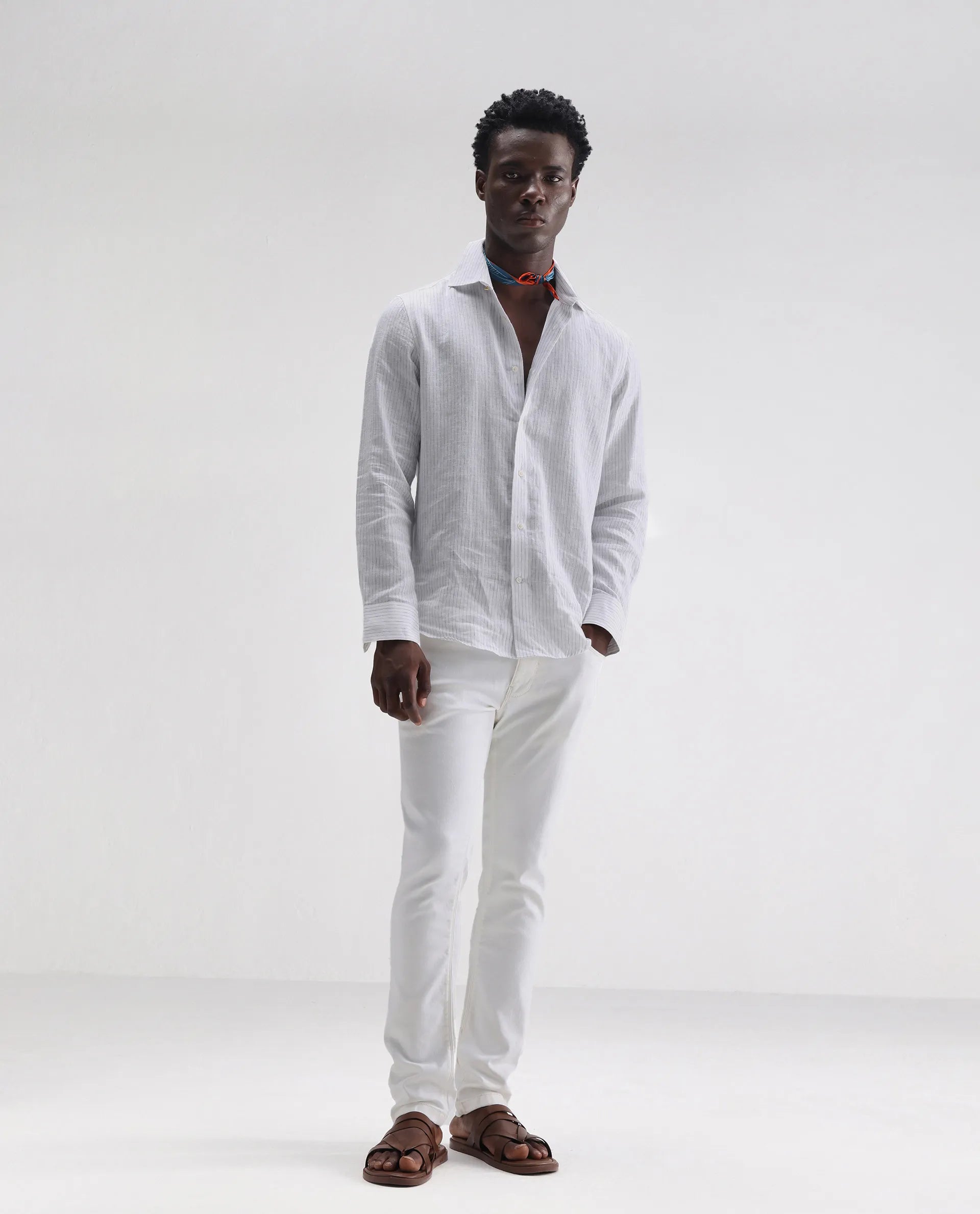 Rare Rabbit Men's Meymac White Cotton Plain Hawk Slim Fit Jeans