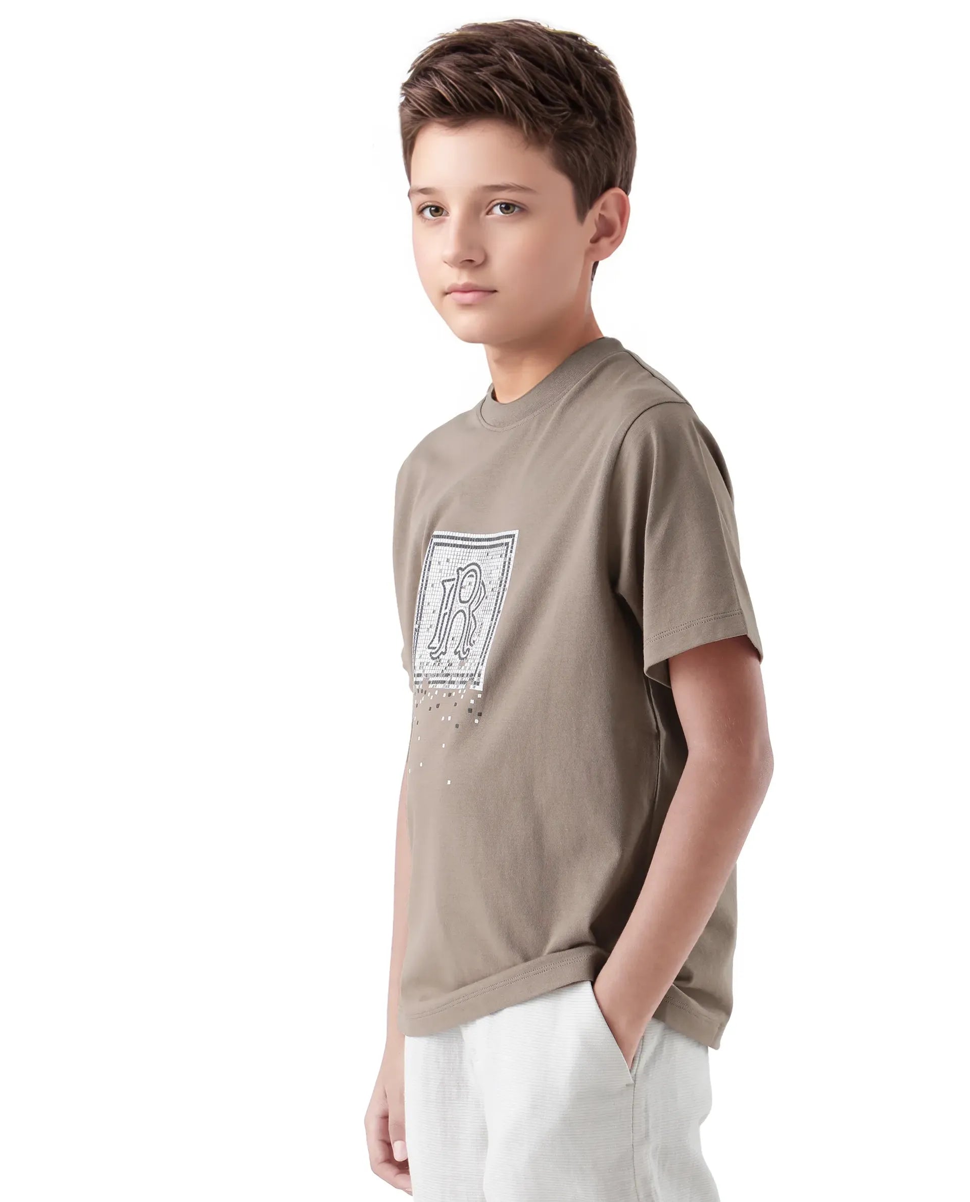 Rare Ones Kids Mezoc-K Light Brown Cotton Printed Slip-On Regular Fit T-Shirt