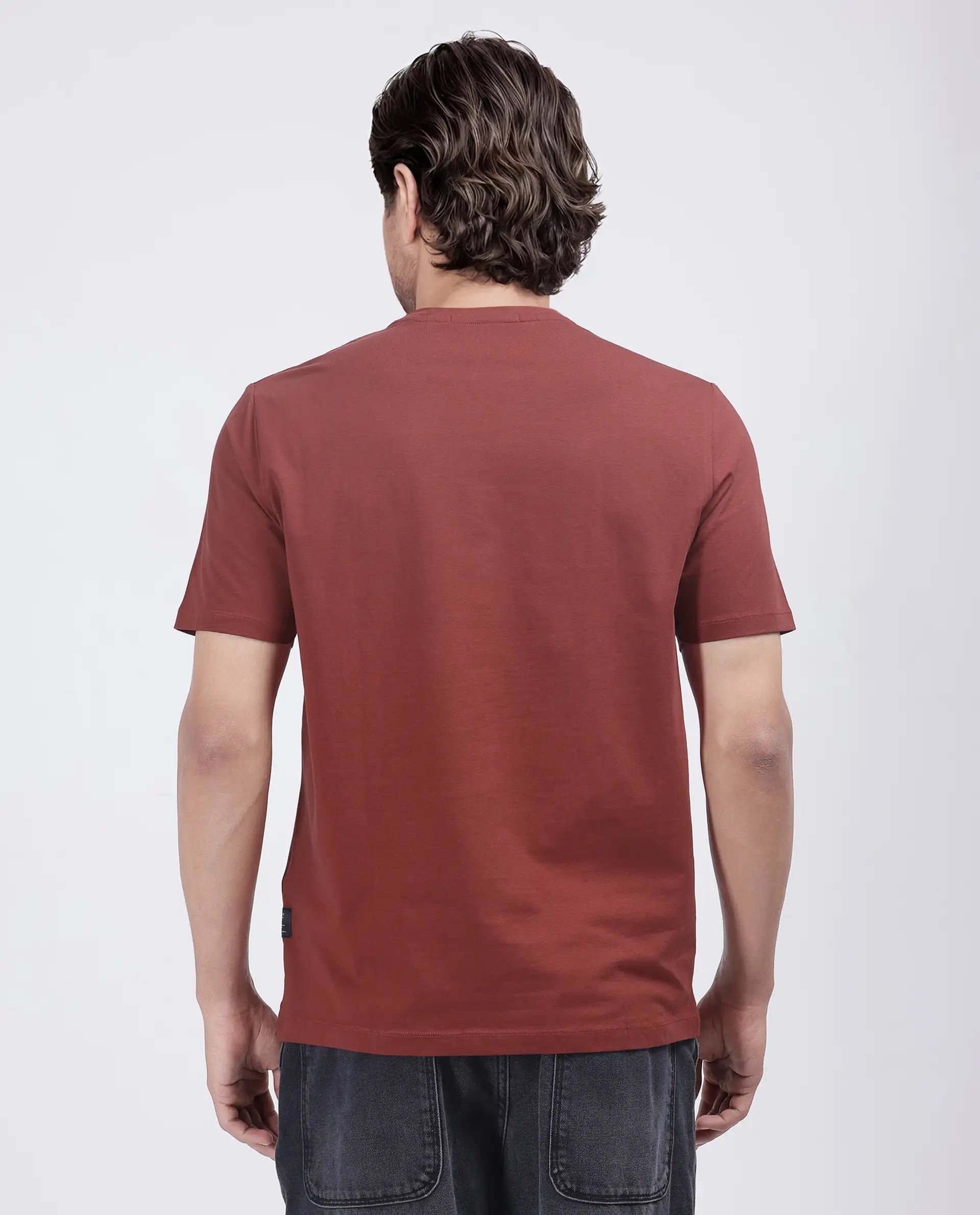 Rare Rabbit Men Miam Red Cotton Lycra Fabric Short Sleeve Crew Neck Regular Fit Flock Printed Crown T-Shirt