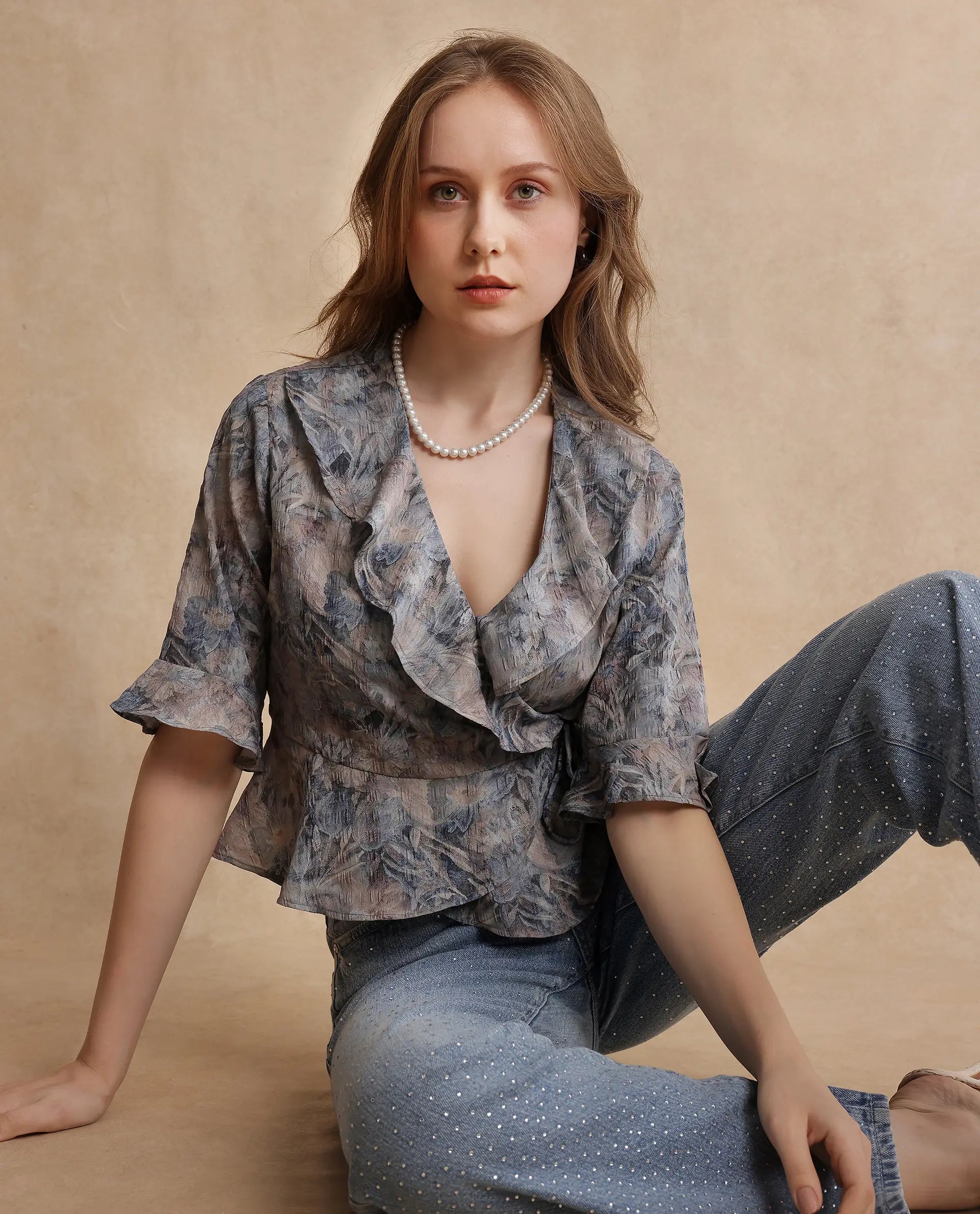 Rareism Women Miben Dusky Multi Regular Sleeves Top