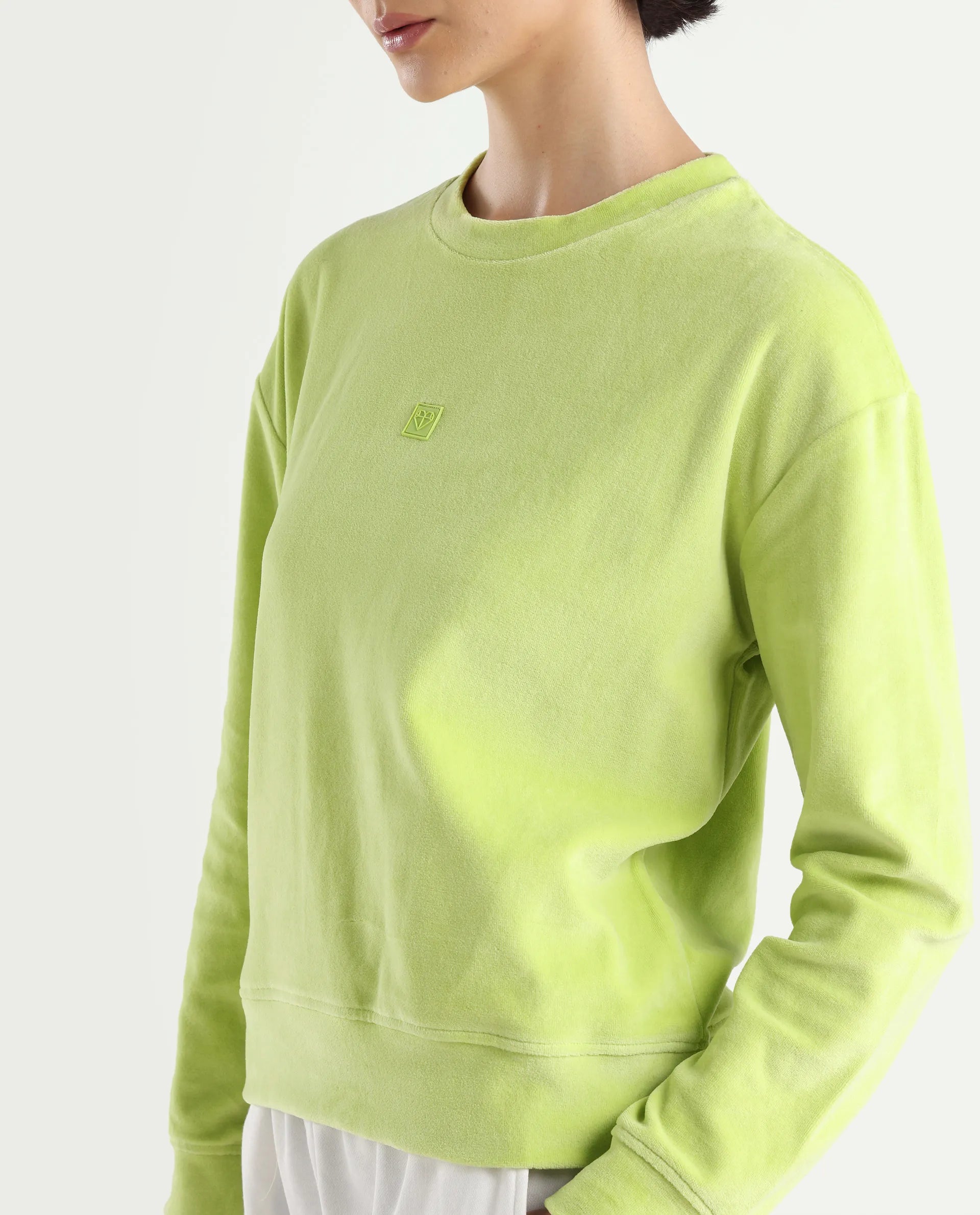 Rareism Women's Miccoli Light Green Cotton Blend Crew Neck Graphic Print Cuffed Sleeve Regular Fit Sweatshirt