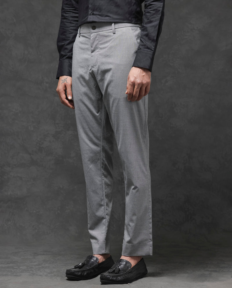 Rare Rabbit Mens Micra-1 Grey Cotton Polyester Lycra Blend Regular Fit Checks Trouser