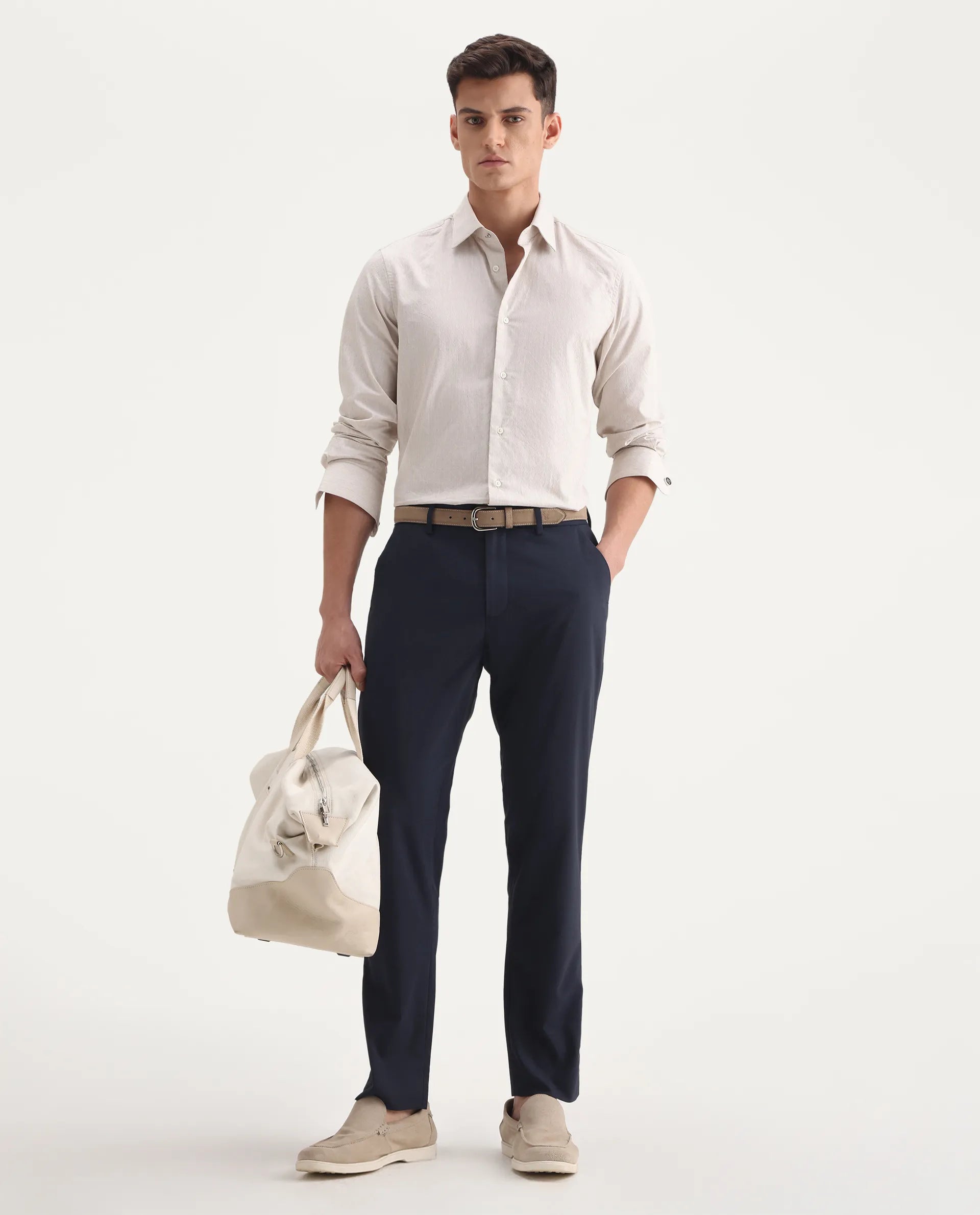 Rare Rabbit Men's Micras Navy Cotton Blend Checked Print Regular Fit Trouser