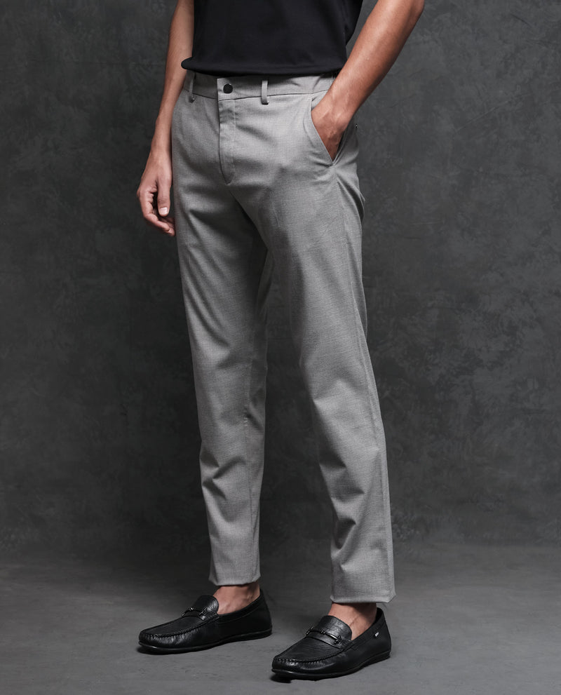 Rare Rabbit Men's Microl Grey Solid Mid-Rise Regular Fit Premium Trouser