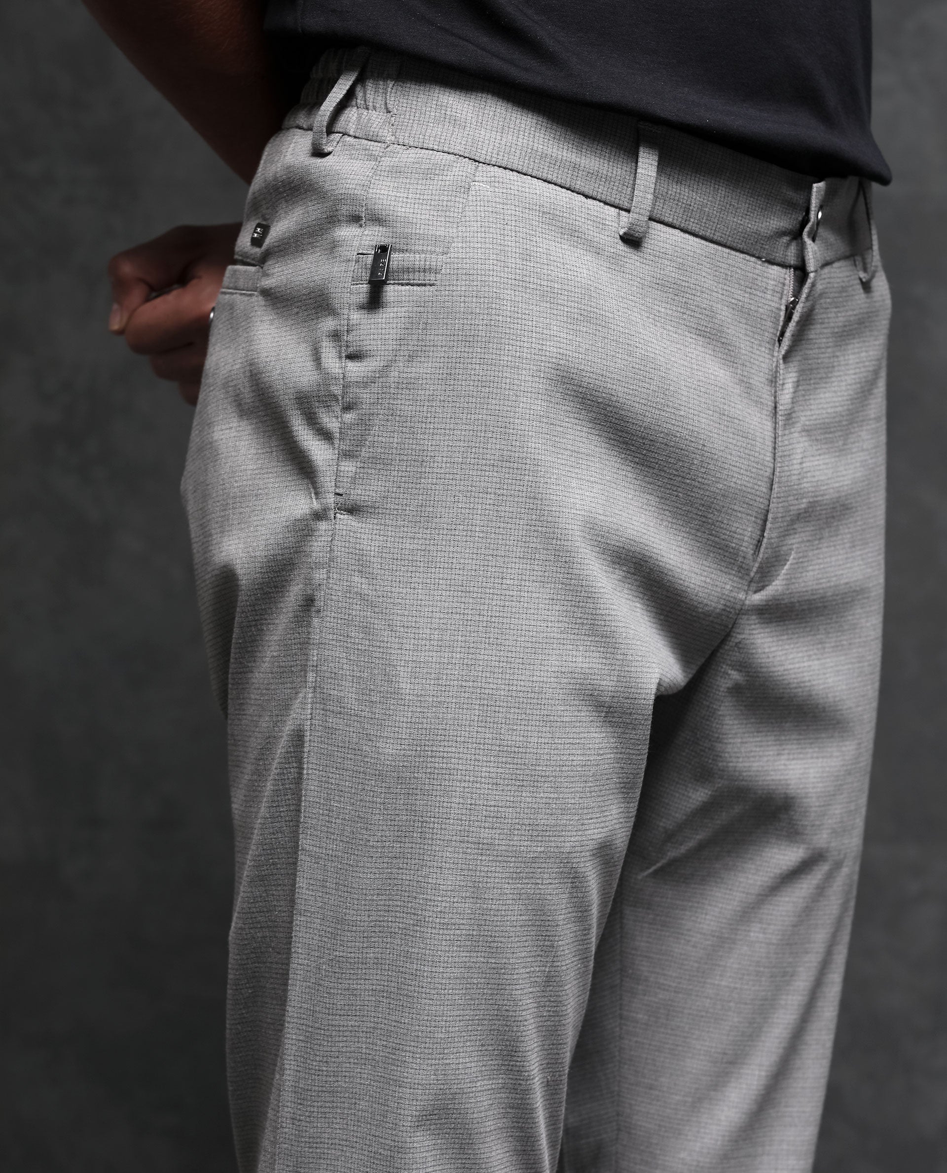 Rare Rabbit Men's Micra Grey Polyester Fabric Button & Zip Closure Regular Fit Trouser