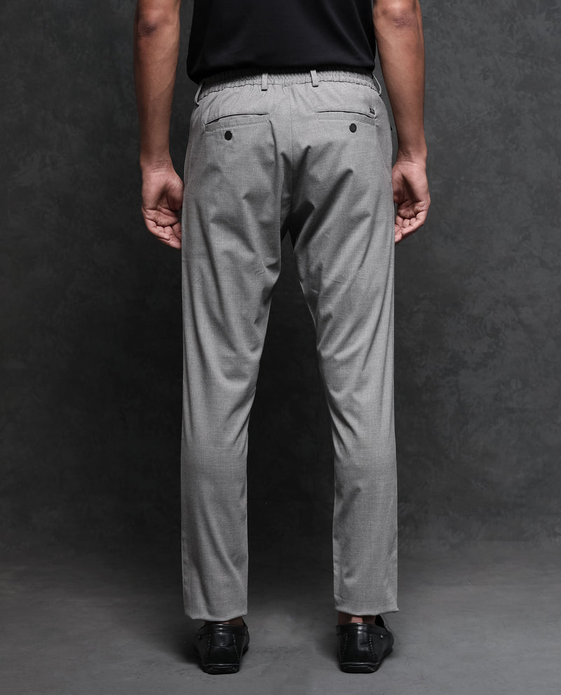 Rare Rabbit Men's Microl Grey Solid Mid-Rise Regular Fit Premium Trouser