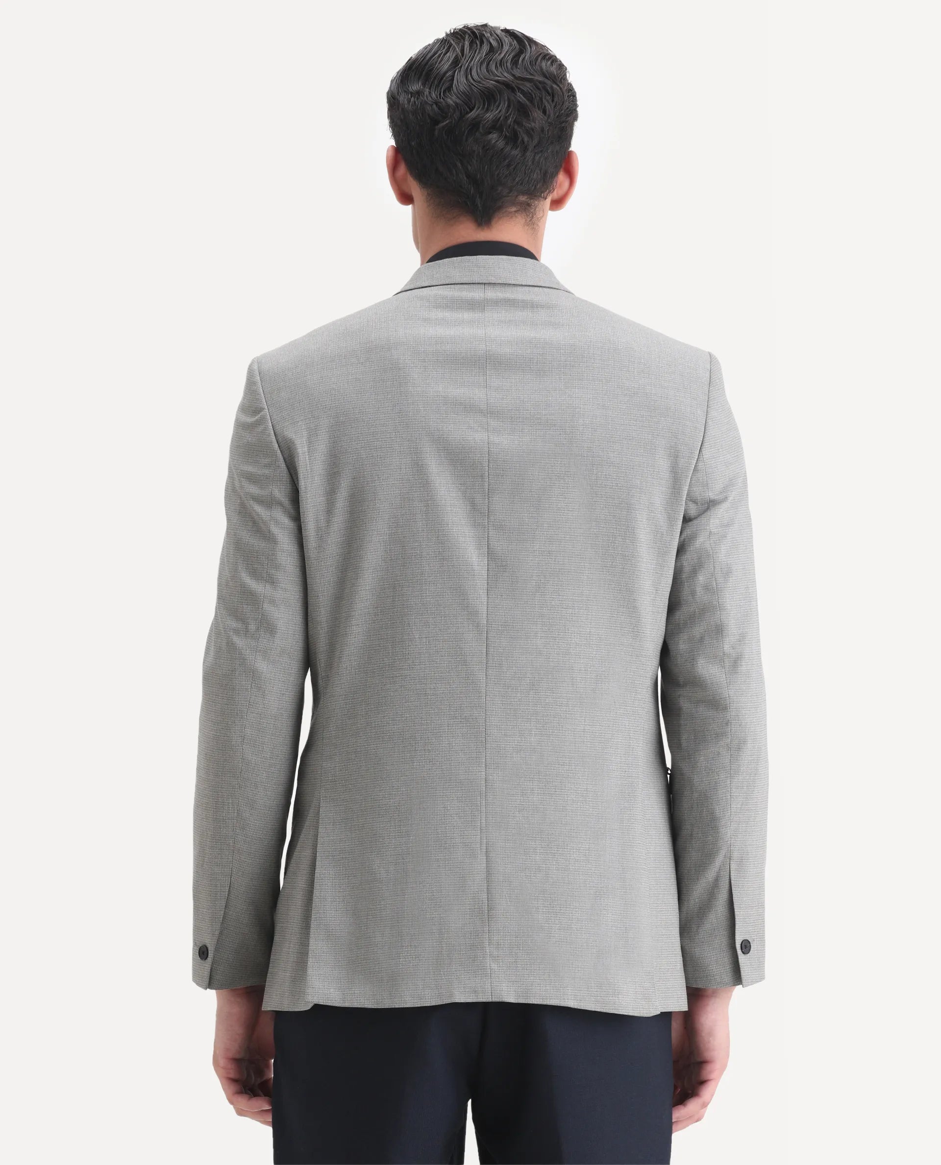Rare Rabbit Men's Micro Grey Polyester Checked Print Tailored Fit Full Sleeve Lapel Neck Blazer