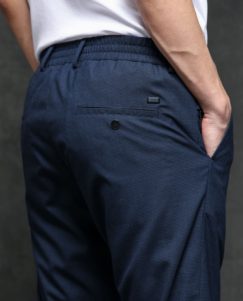 Rare Rabbit Men's Microl Navy Solid Mid-Rise Premium Regular Fit Trouser