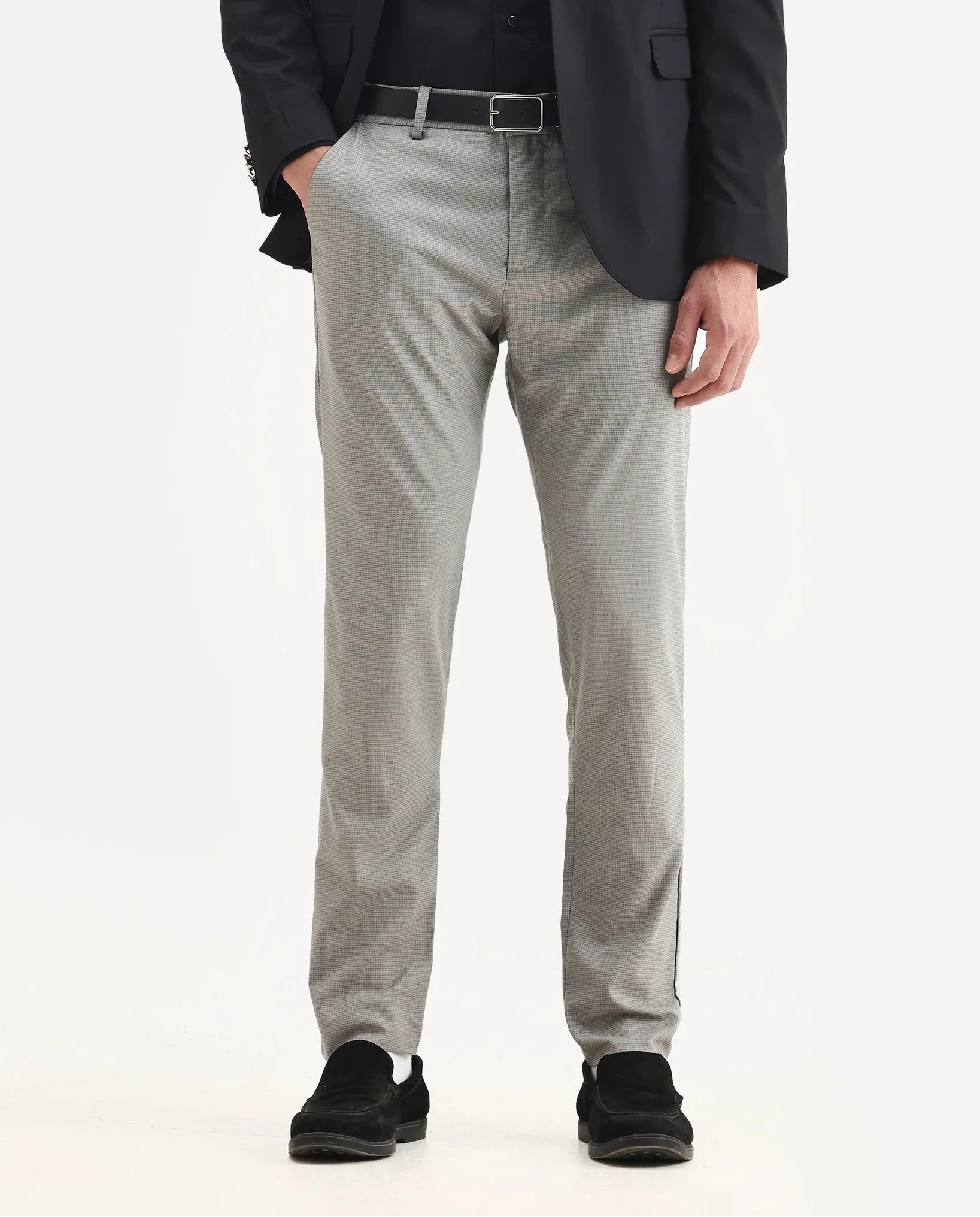 Rare Rabbit Men's Microl Grey Polyester Checked Print Regular Fit Trouser