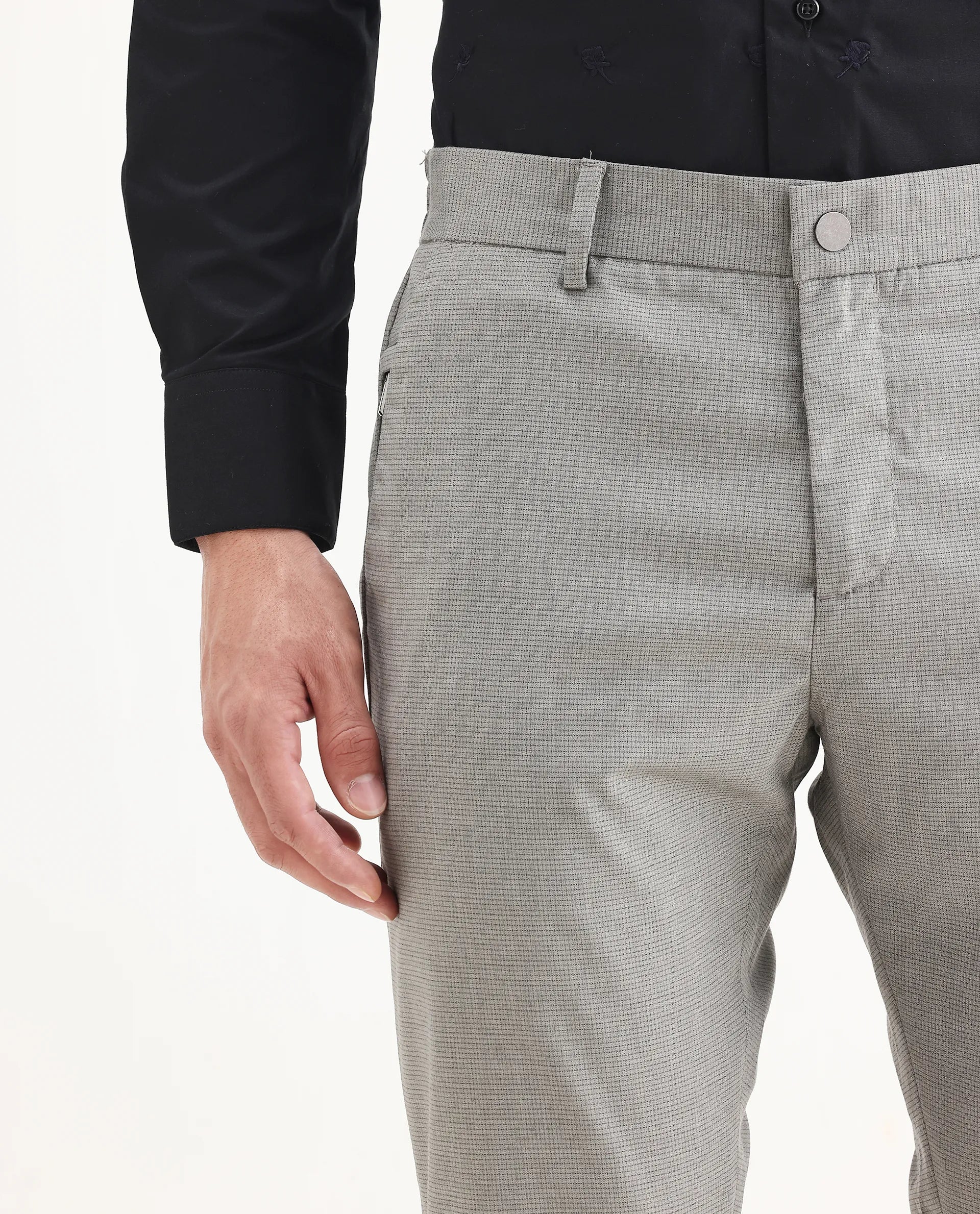 Rare Rabbit Men's Microl Grey Polyester Checked Print Regular Fit Trouser
