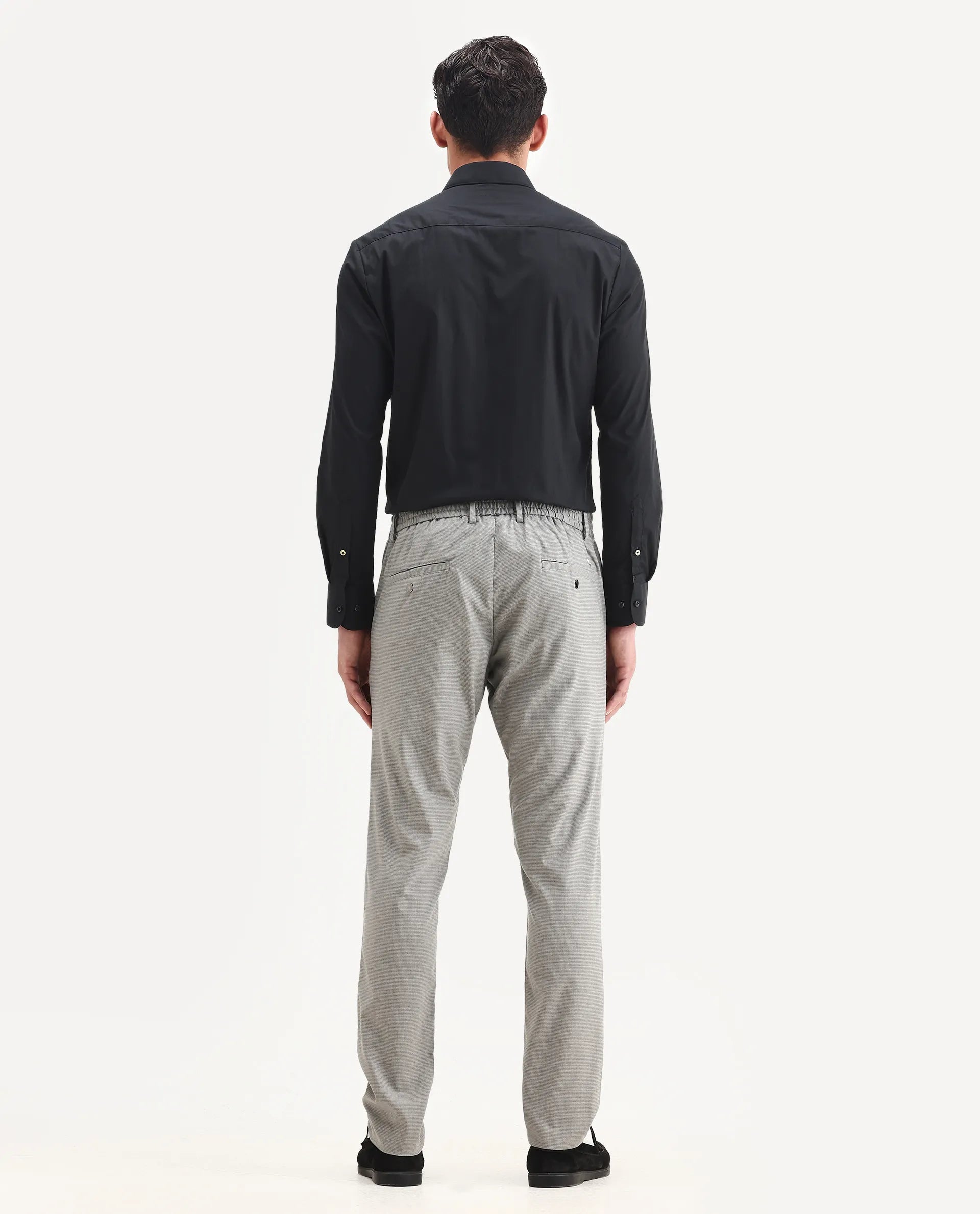 Rare Rabbit Men's Microl Grey Polyester Checked Print Regular Fit Trouser