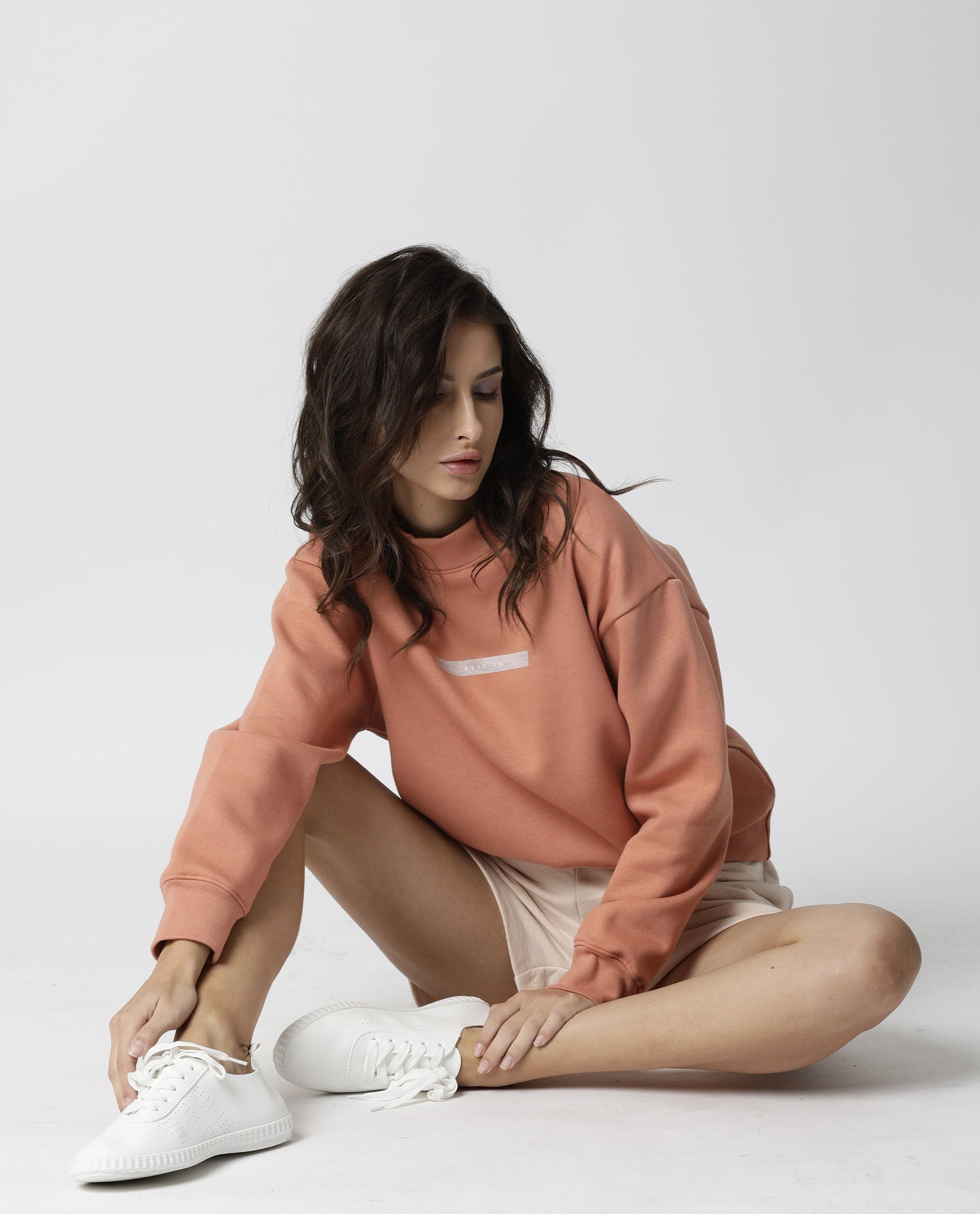 Rareism Womens Fury Orange Sweatshirt Relaxed Fit Full Sleeves