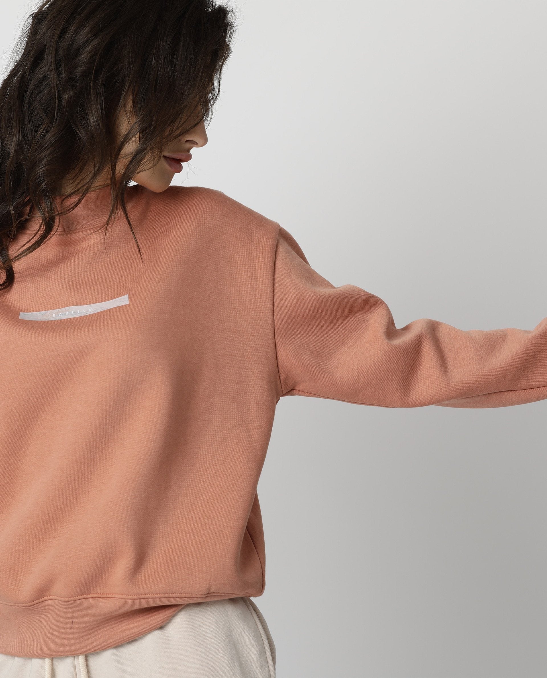 Rareism Womens Fury Orange Sweatshirt Relaxed Fit Full Sleeves