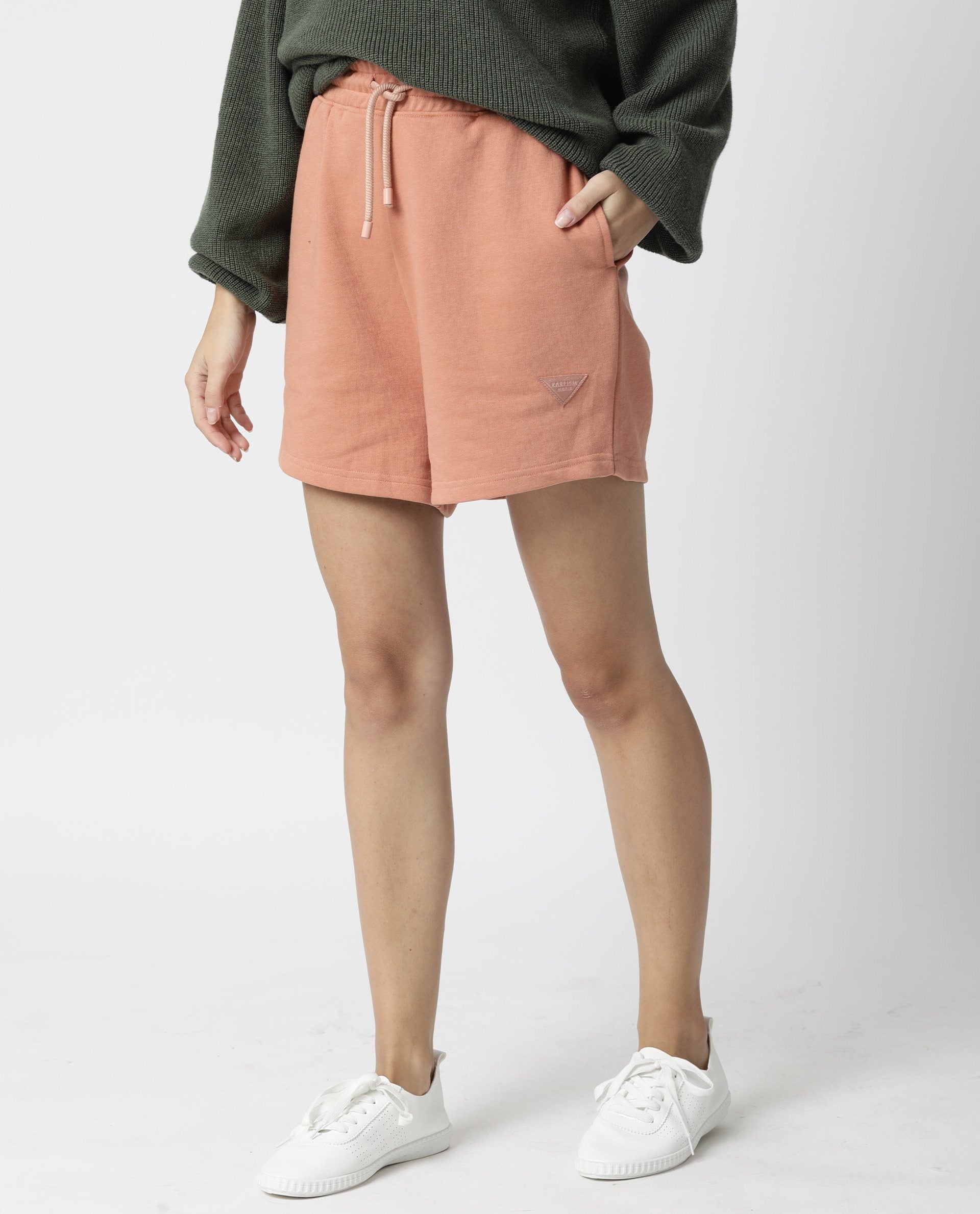 Rareism Women Spence Orange Poly Cotton Fabric Regular Fit Solid Mid Rise Shorts