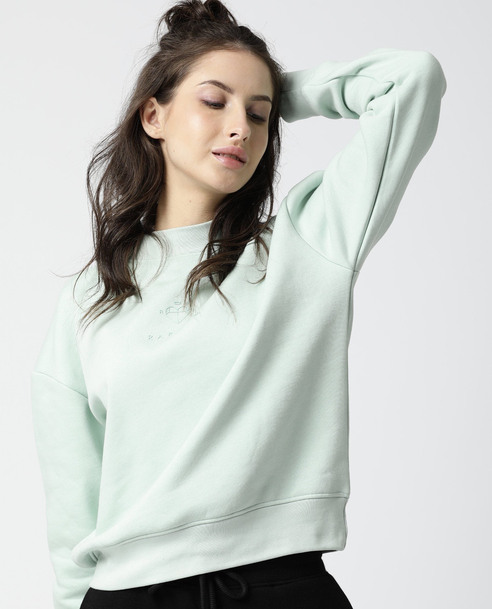 Rareism Womens Fury Green Sweatshirt Relaxed Fit Full Sleeves