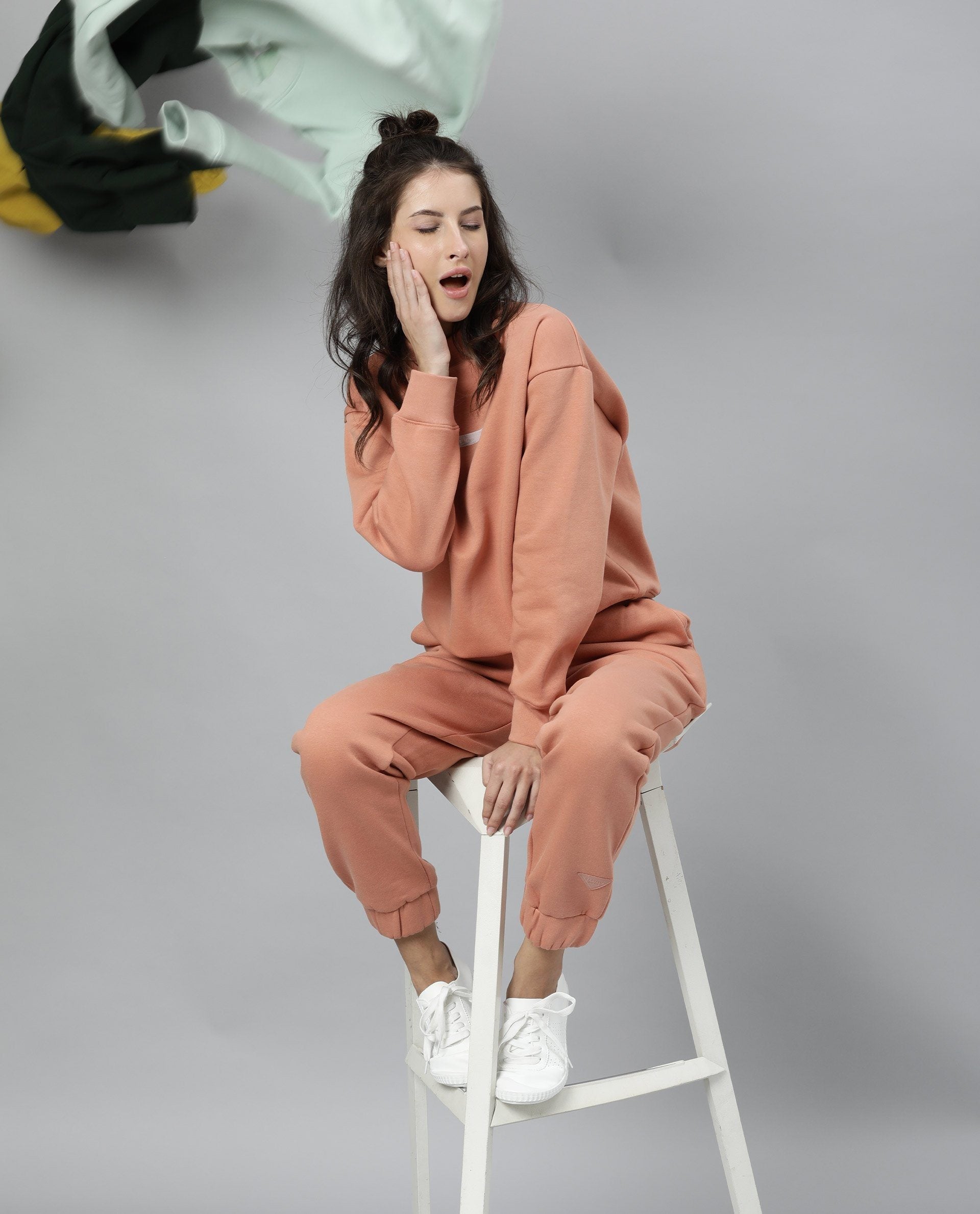 Rareism Womens Fury Orange Sweatshirt Relaxed Fit Full Sleeves