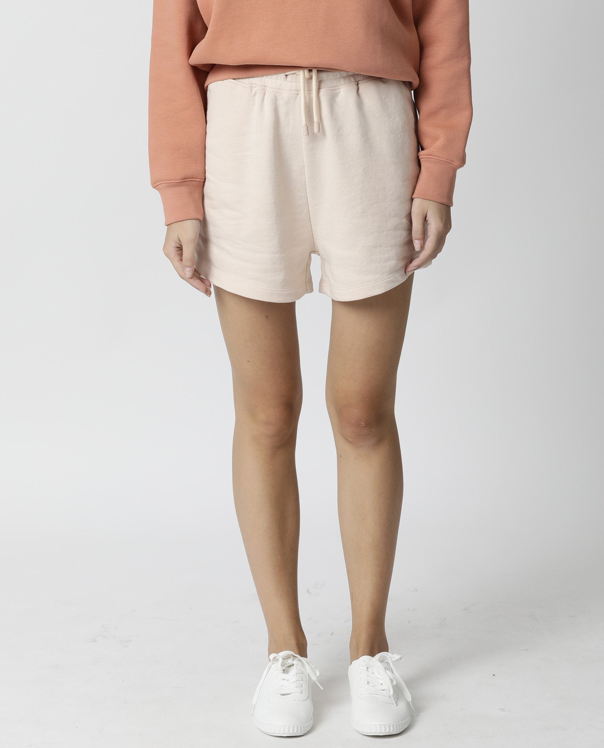 Rareism Women Spence Beige Poly Cotton Fabric Regular Fit Solid Mid Rise Shorts