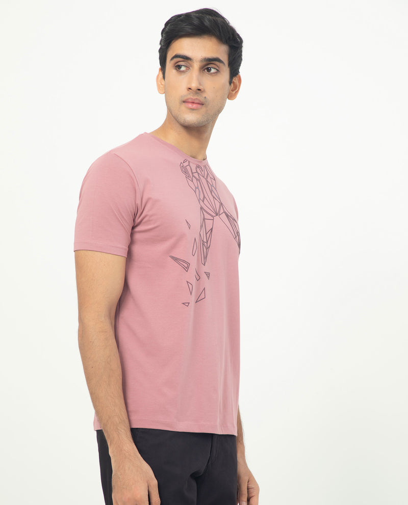 RARE RABBIT MEN'S MIKEAL DUSKY PINK T-SHIRT SHORT SLEEVES GRAPHIC