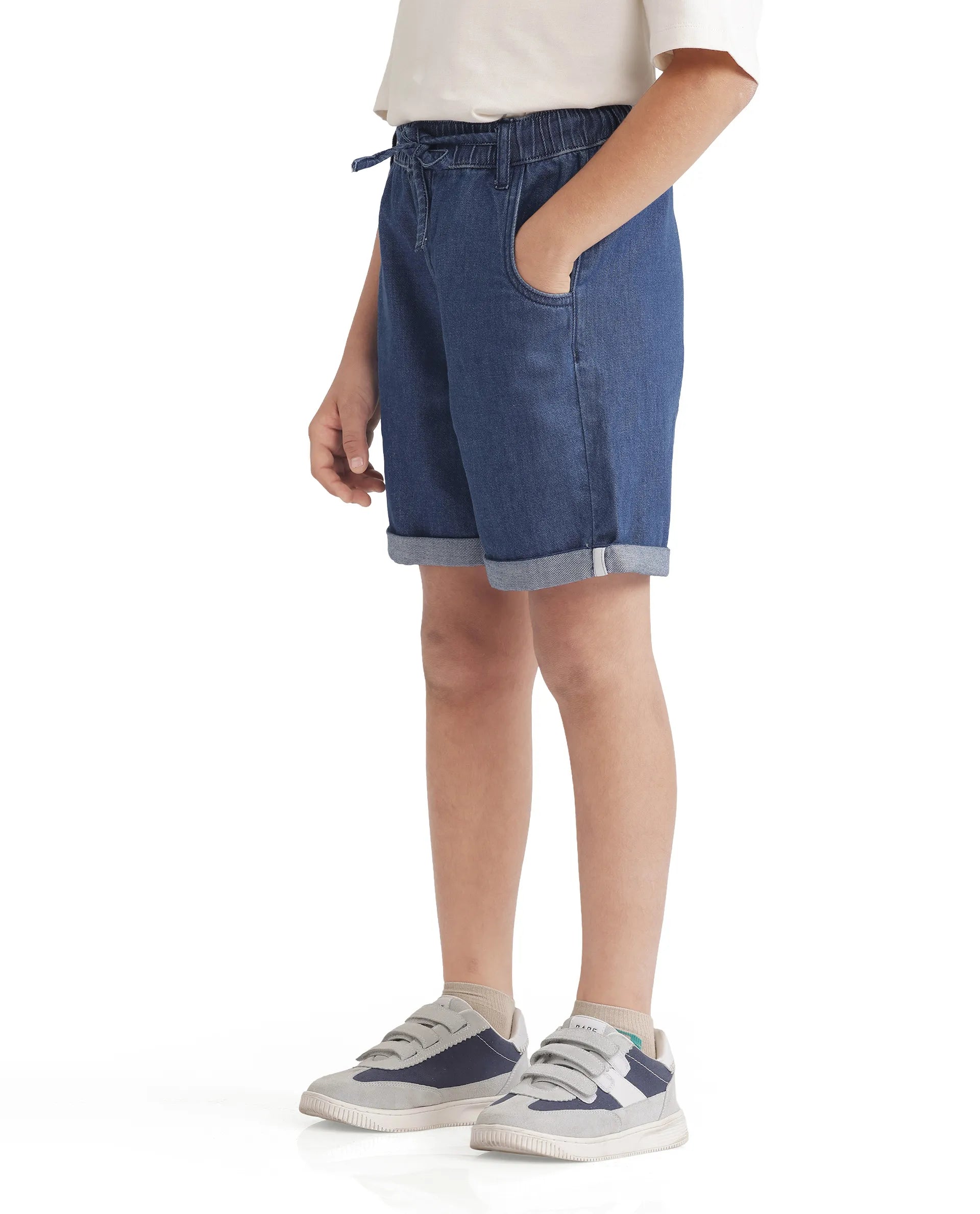 Rare Ones Kids Mike Navy Cotton Denim Drawstring Closure Solid Short