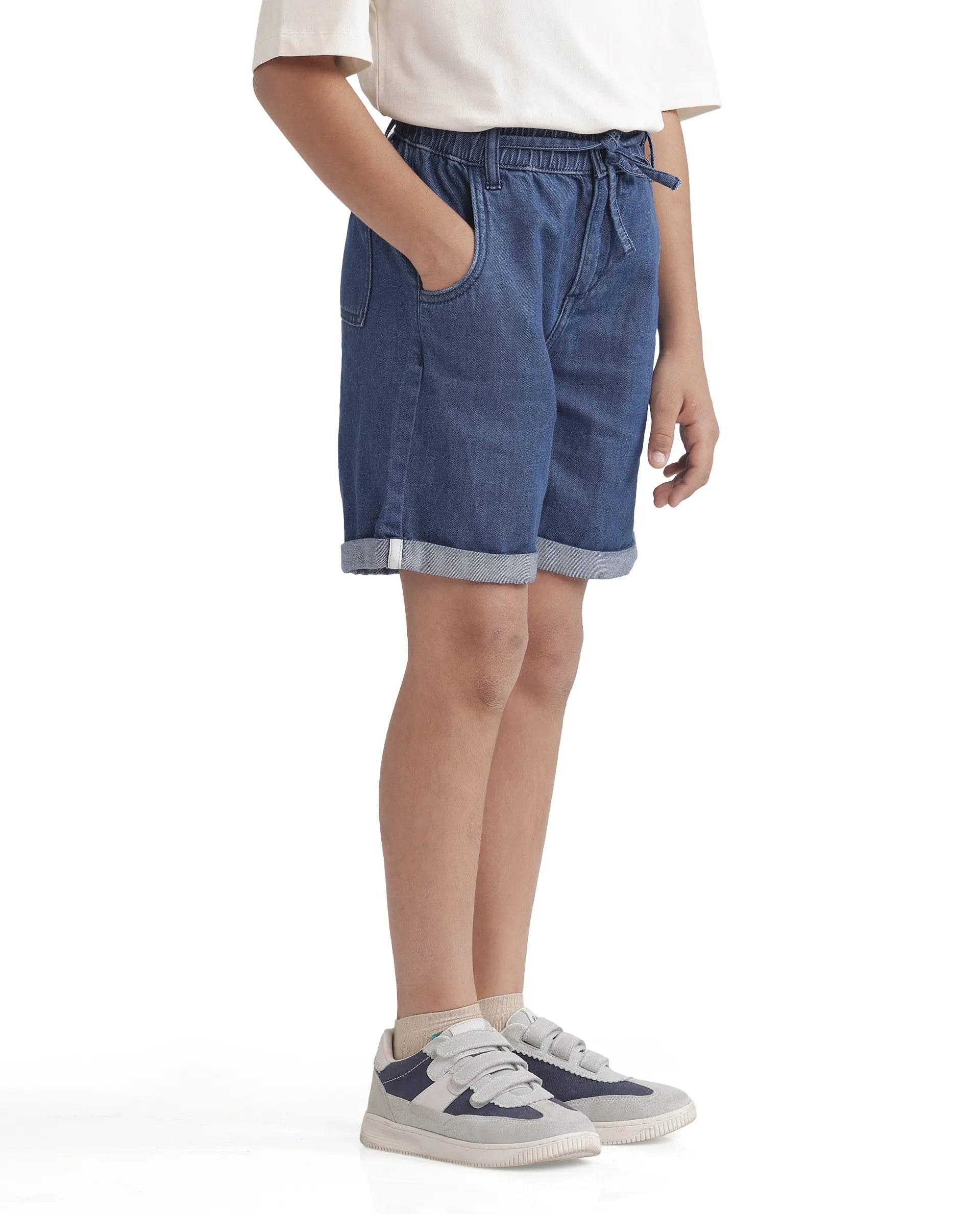 Rare Ones Kids Mike Navy Cotton Denim Drawstring Closure Solid Short