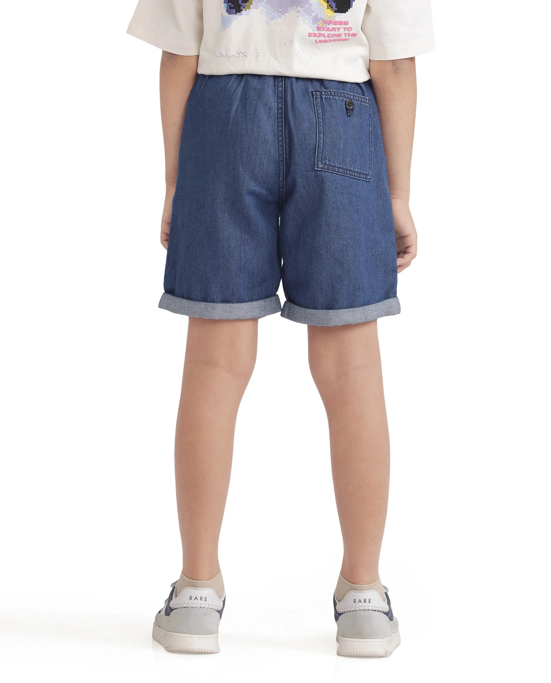 Rare Ones Kids Mike Navy Cotton Denim Drawstring Closure Solid Short