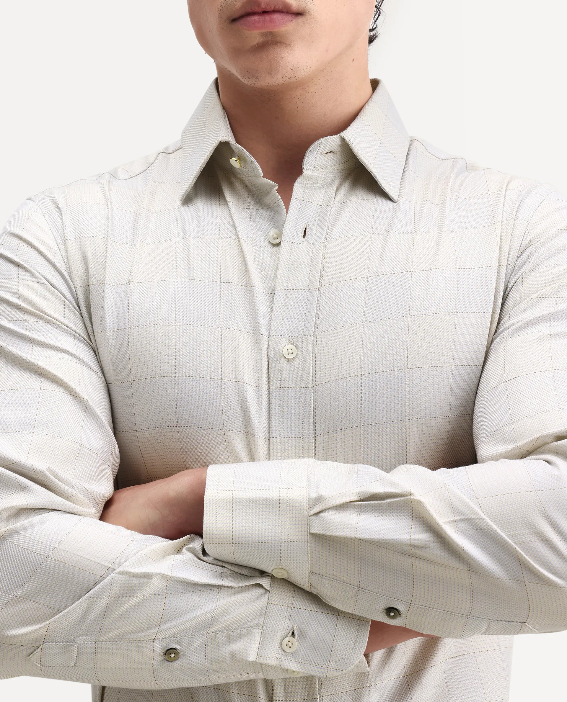 Rare Rabbit Men's Mila Beige Cotton Checked Print Regular Fit Full Sleeve Collared Shirt