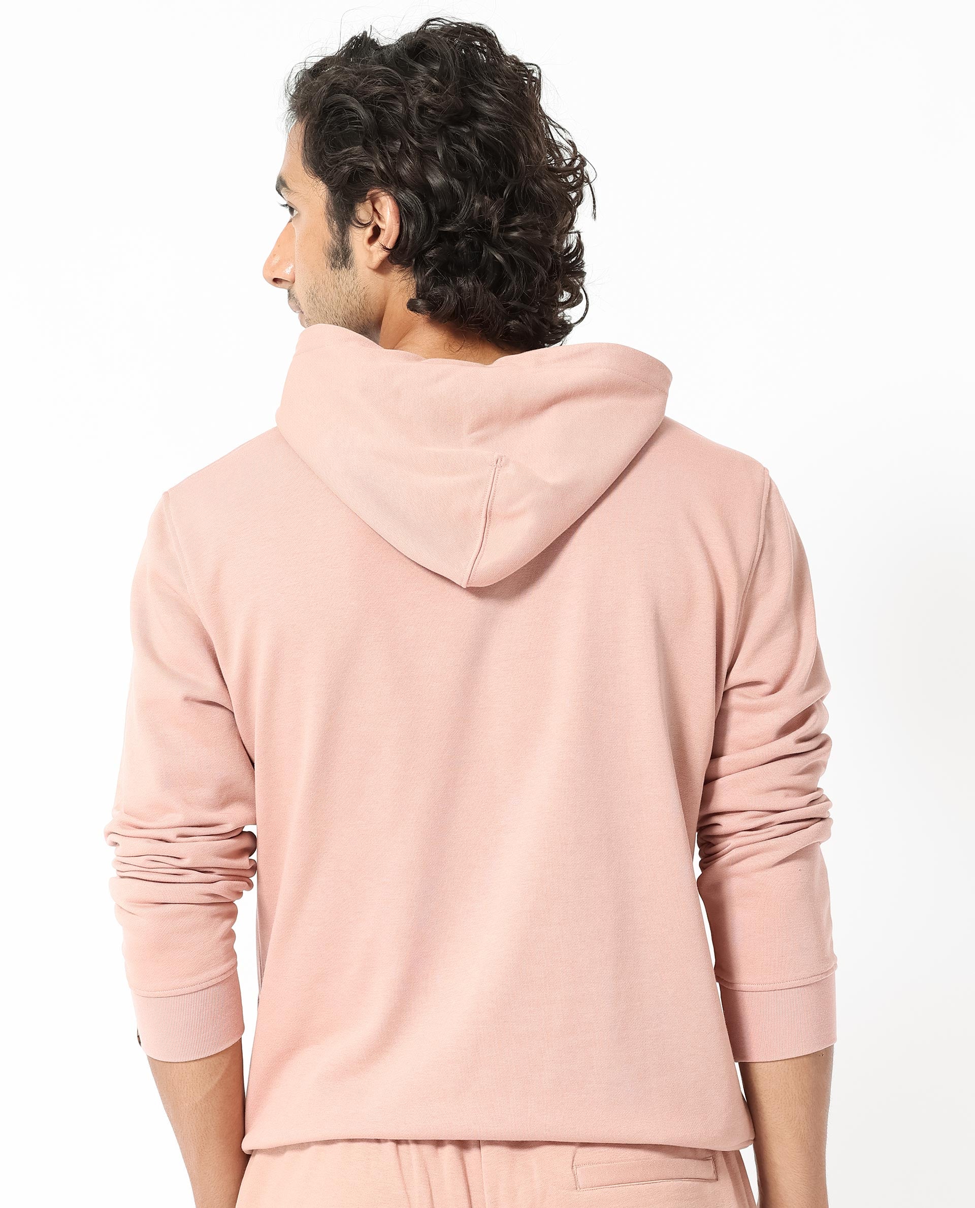 Rare Rabbit Mens Mile Peach Cotton Polyester Fabric Full Sleeves Graphic Printed Logo Hooded Sweatshirt