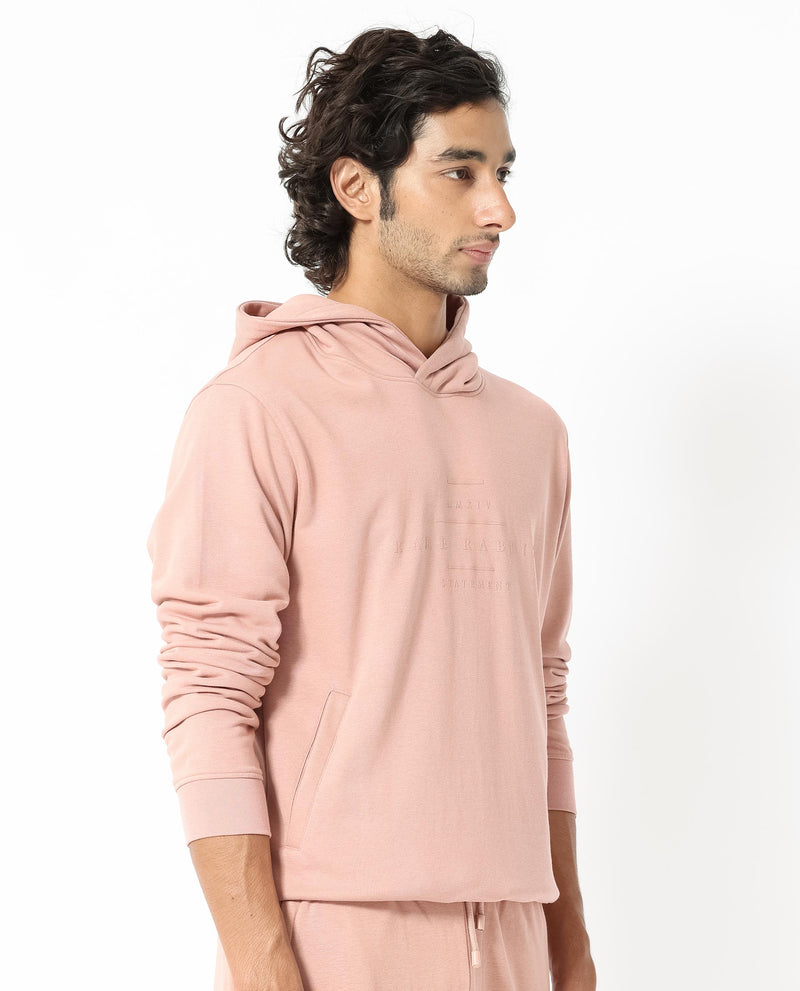 RARE RABBIT MENS MILE PEACH SWEATSHIRT COTTON POLYESTER TERRY FABRIC HOODED NECK KNITTED FULL SLEEVES COMFORTABLE FIT