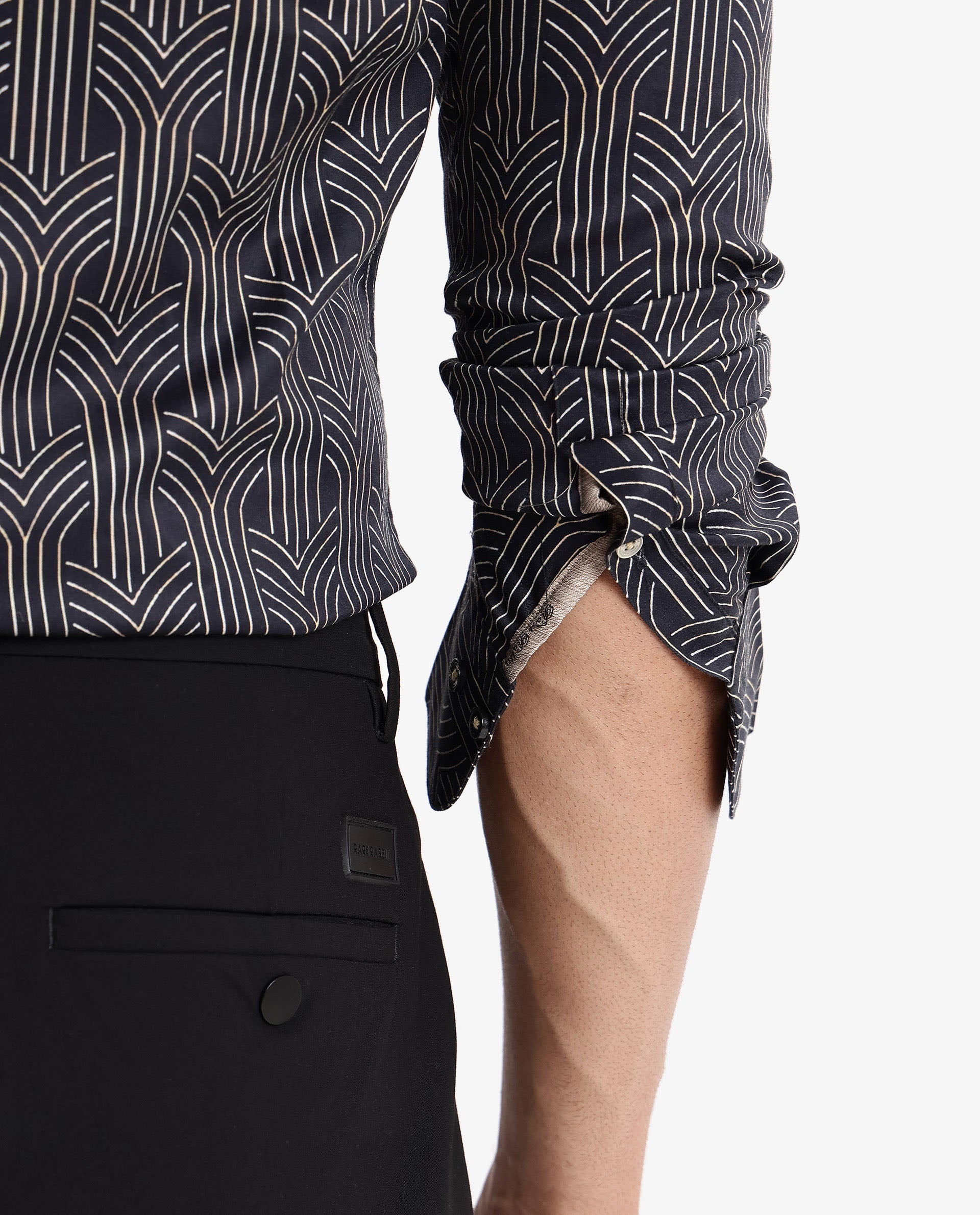 Rare Rabbit Men's Millens Black Cotton Fabric Geometric Print Full Sleeves Shirt